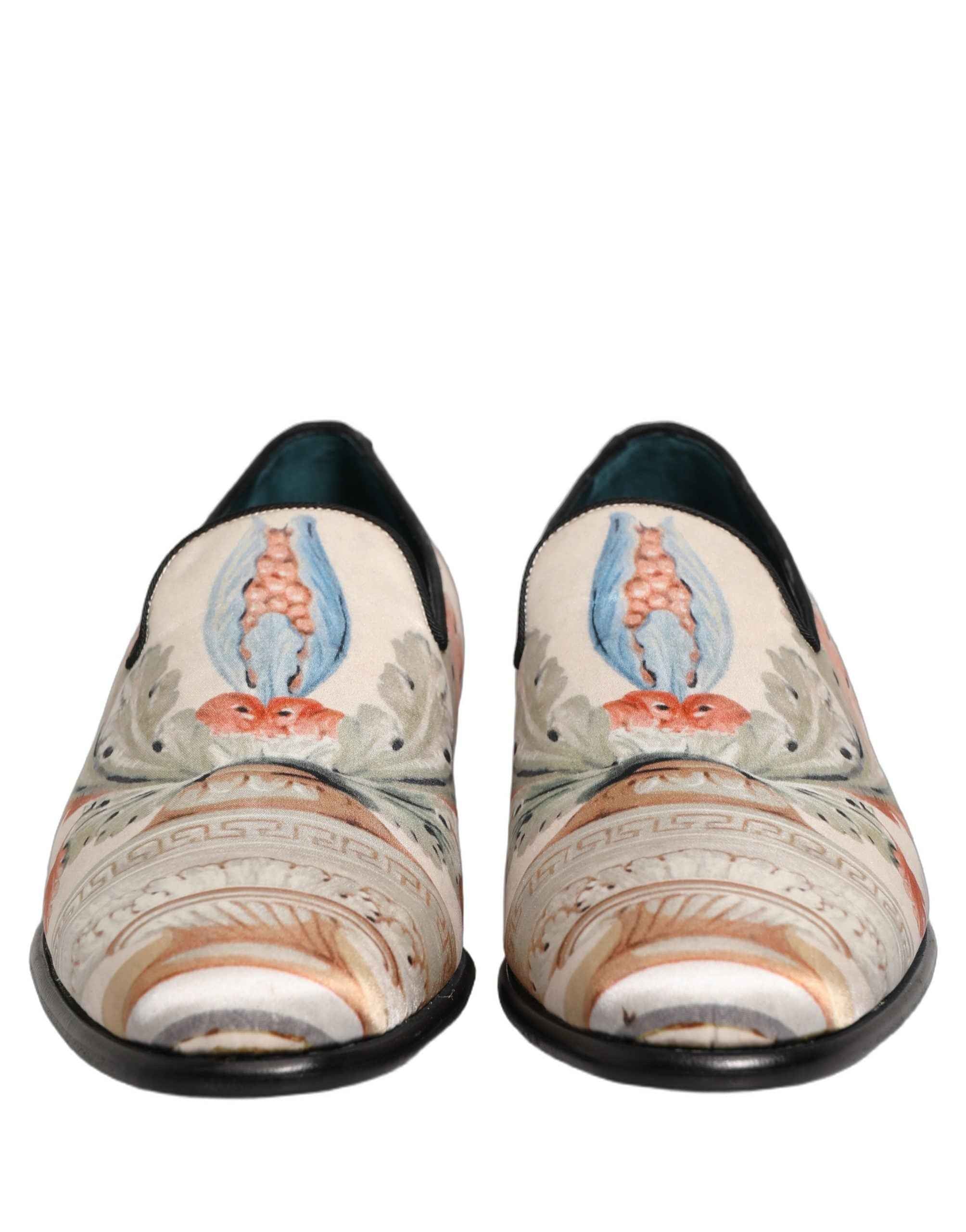 Dolce & Gabbana White Floral Vase Slip On Dress Loafers Shoes