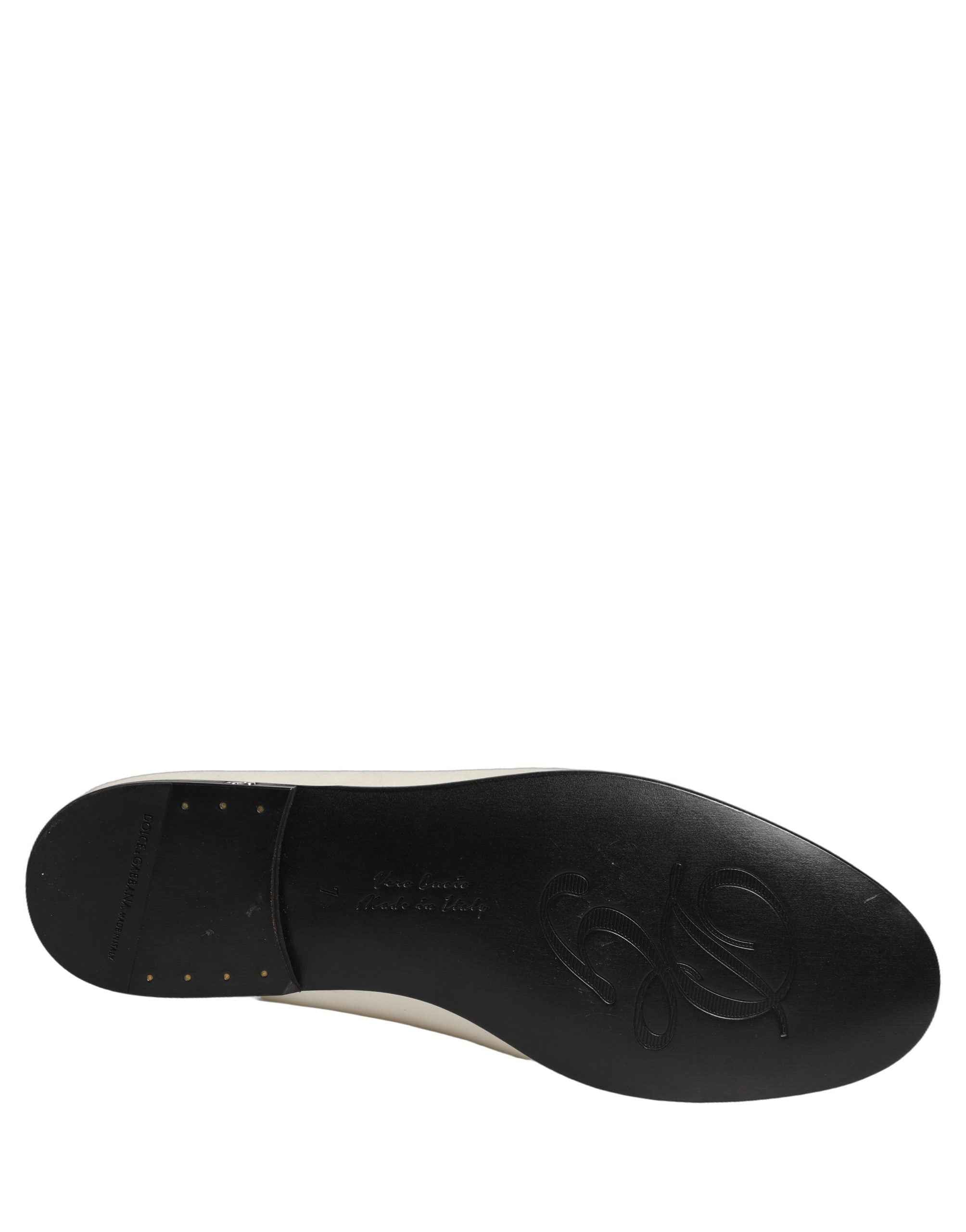 Dolce & Gabbana White Satin Logo Slip On Flats Loafers Shoes