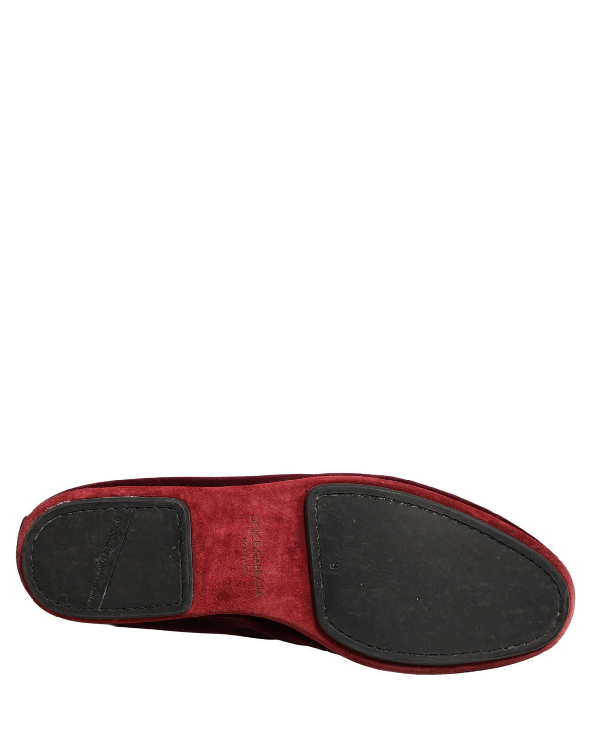 Dolce & Gabbana Burgundy Velvet Crown Slip On Loafers Shoes