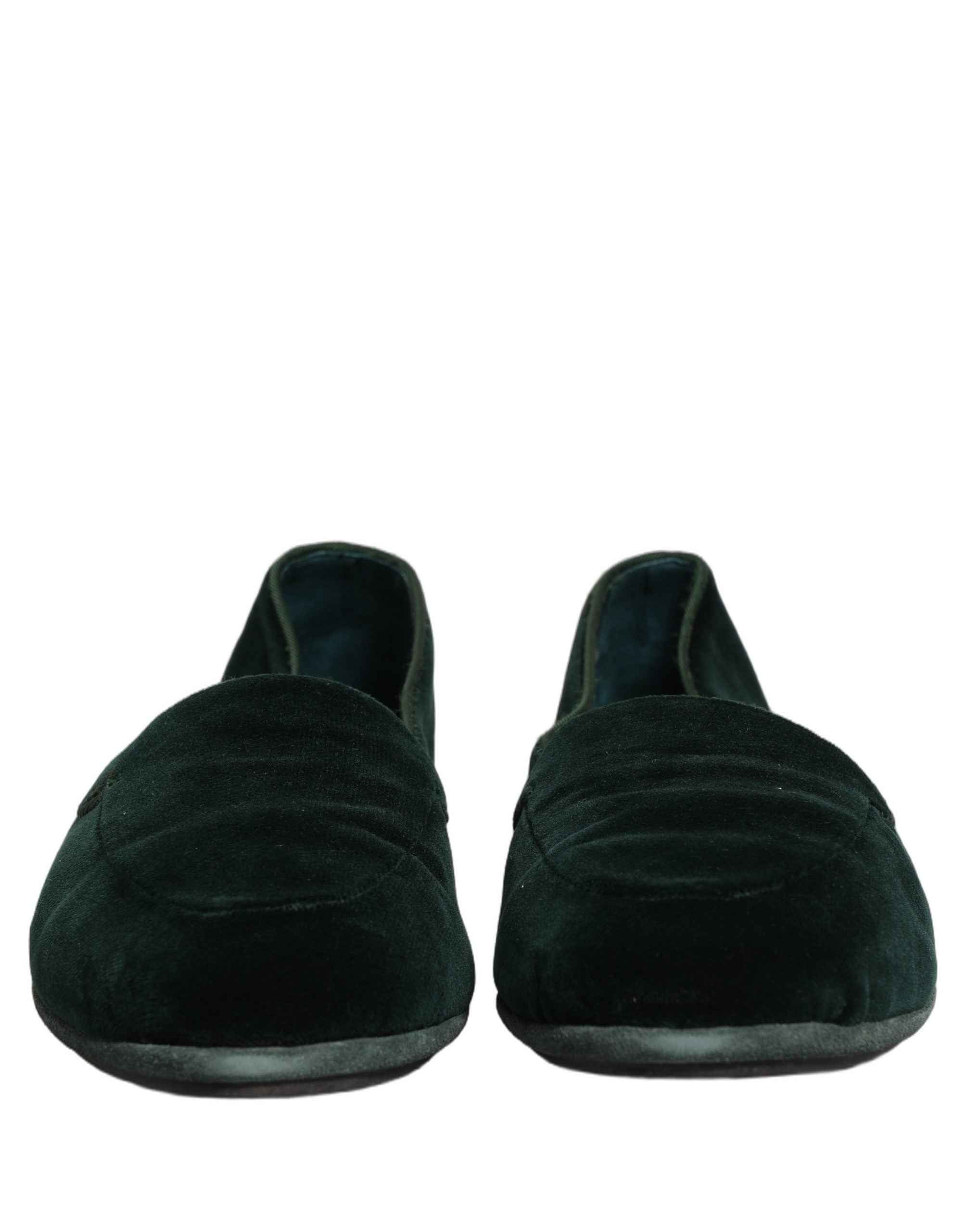 Dolce & Gabbana Green Velvet Slip On Men Flats Loafers Shoes