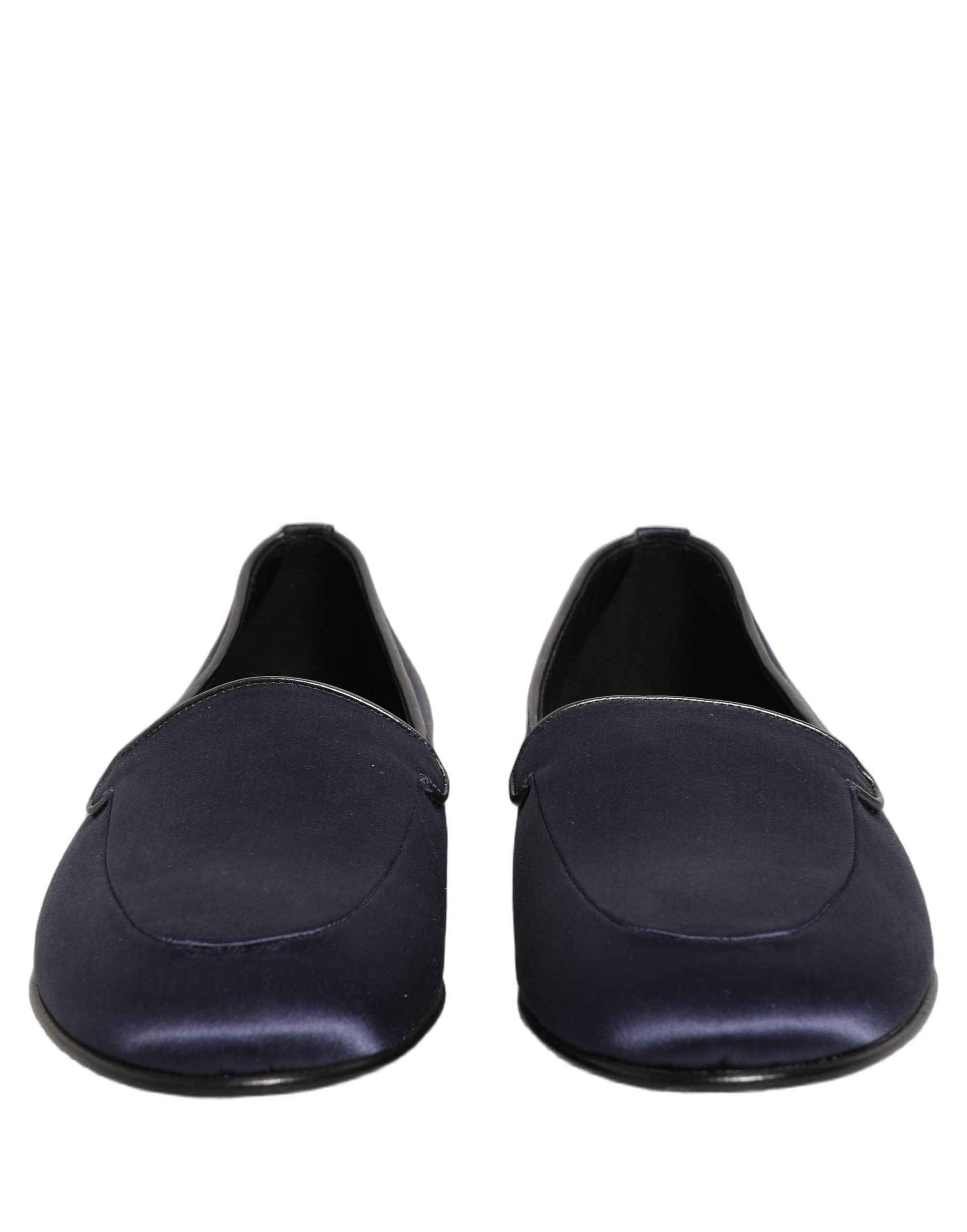Dolce & Gabbana Blue Satin Logo Slip On Flats Loafers Shoes