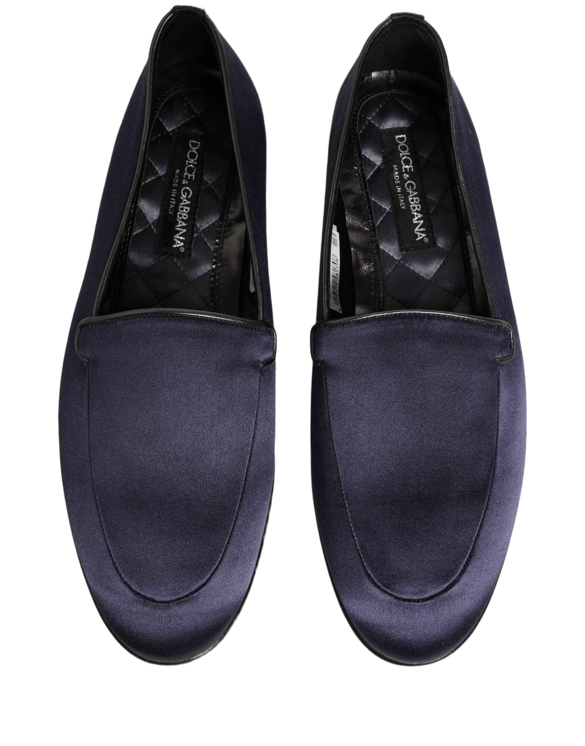 Dolce & Gabbana Blue Satin Logo Slip On Flats Loafers Shoes