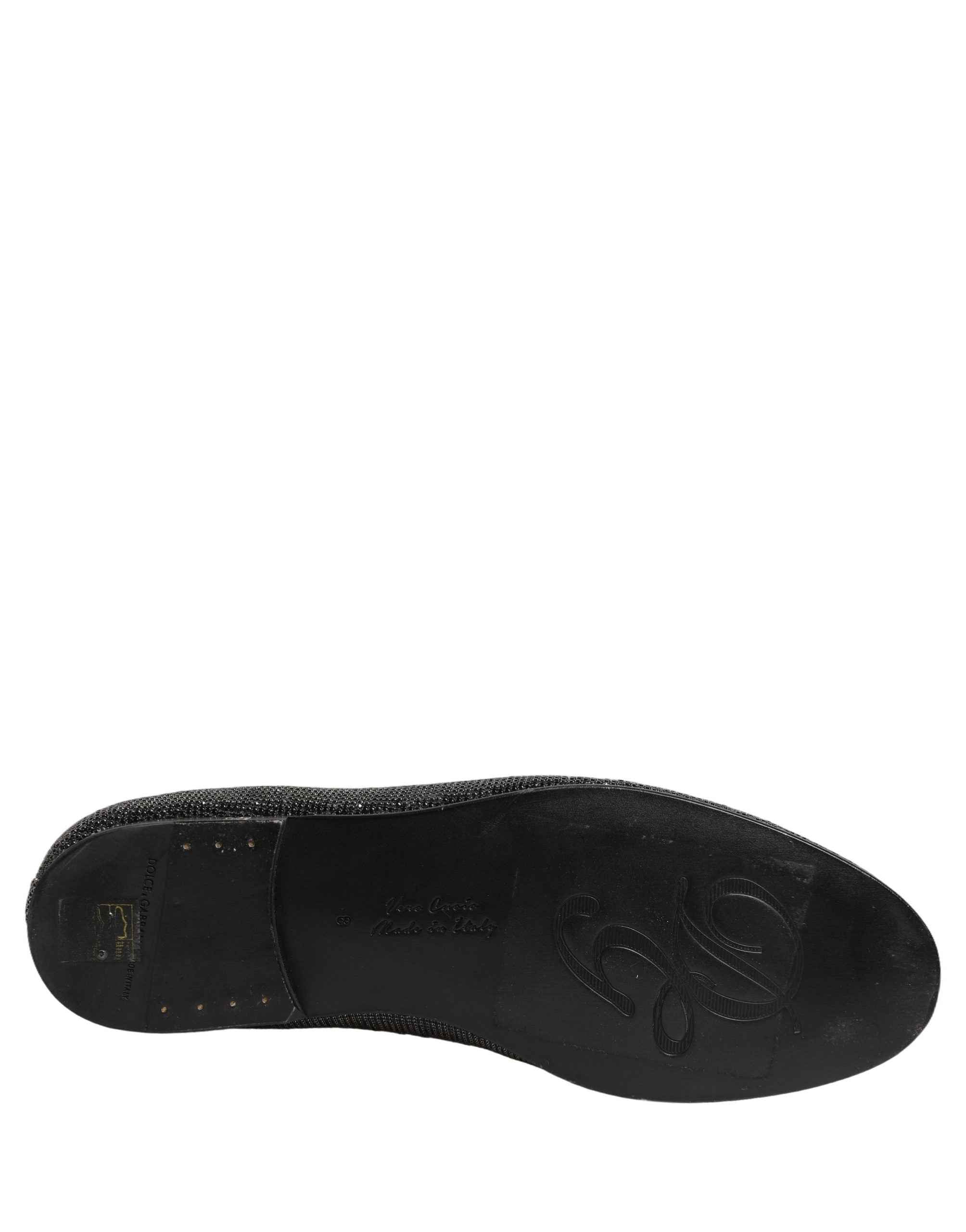 Dolce & Gabbana Black Crystal Embellished Men Loafers Shoes