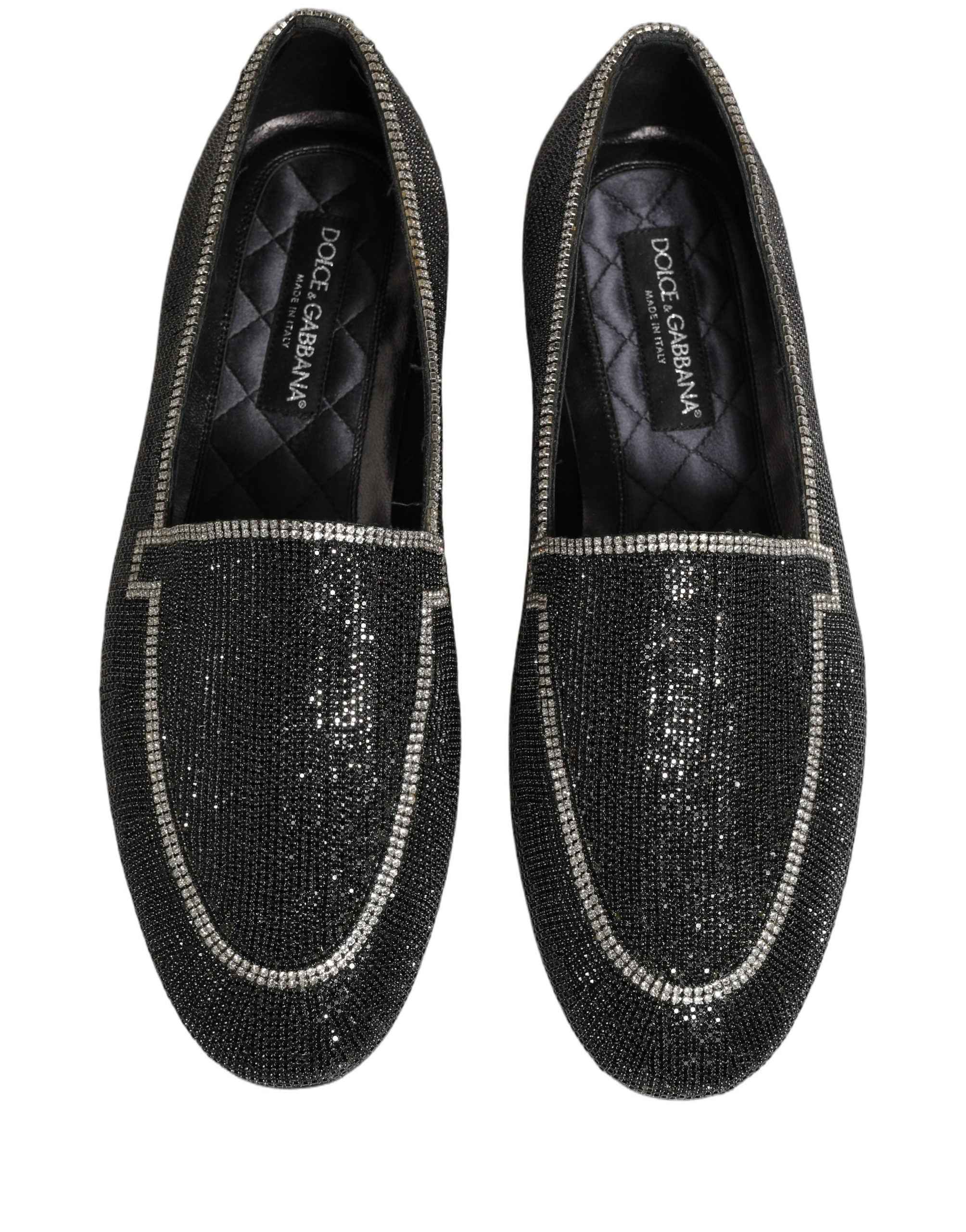 Dolce & Gabbana Black Crystal Embellished Men Loafers Shoes