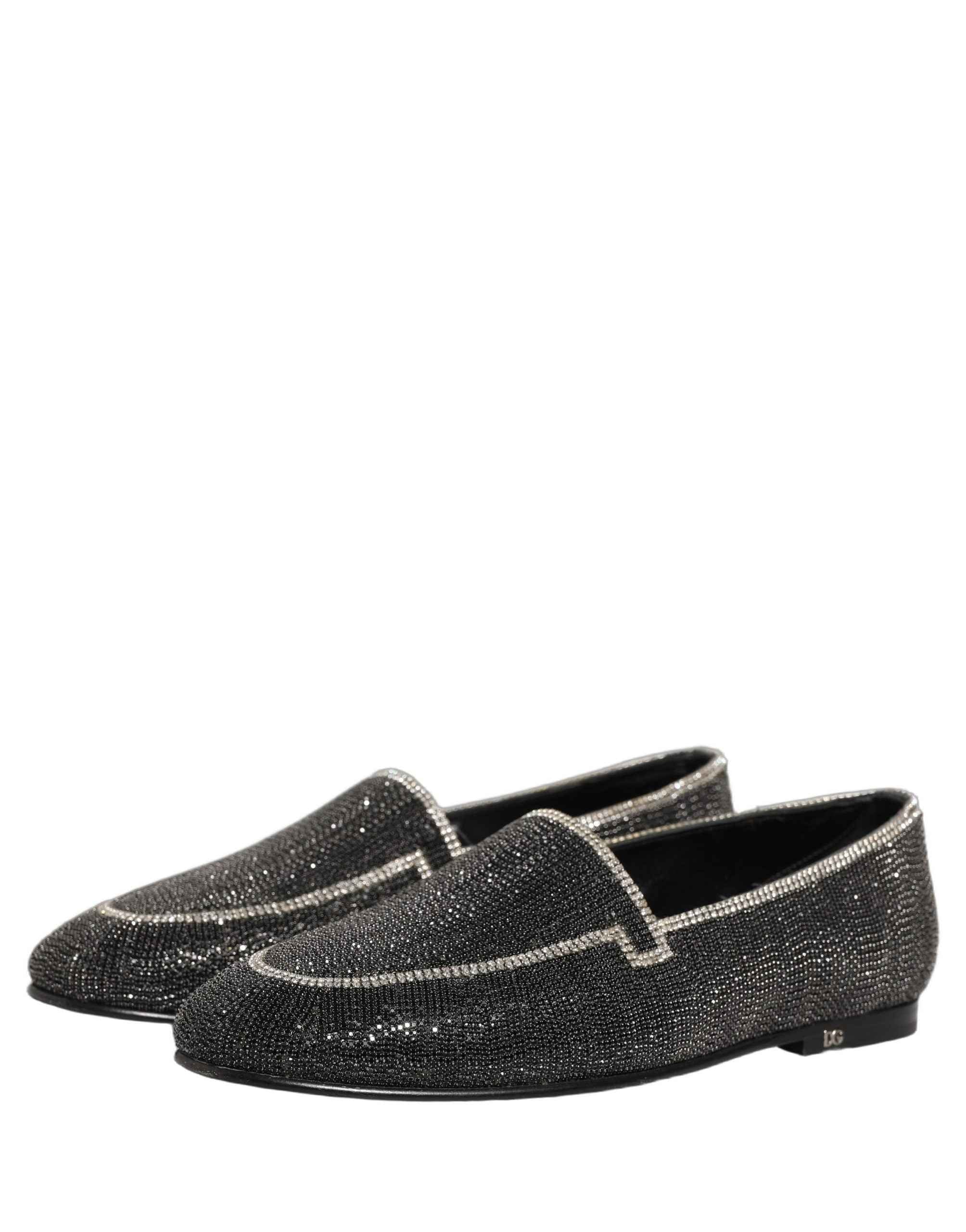 Dolce & Gabbana Black Crystal Embellished Men Loafers Shoes