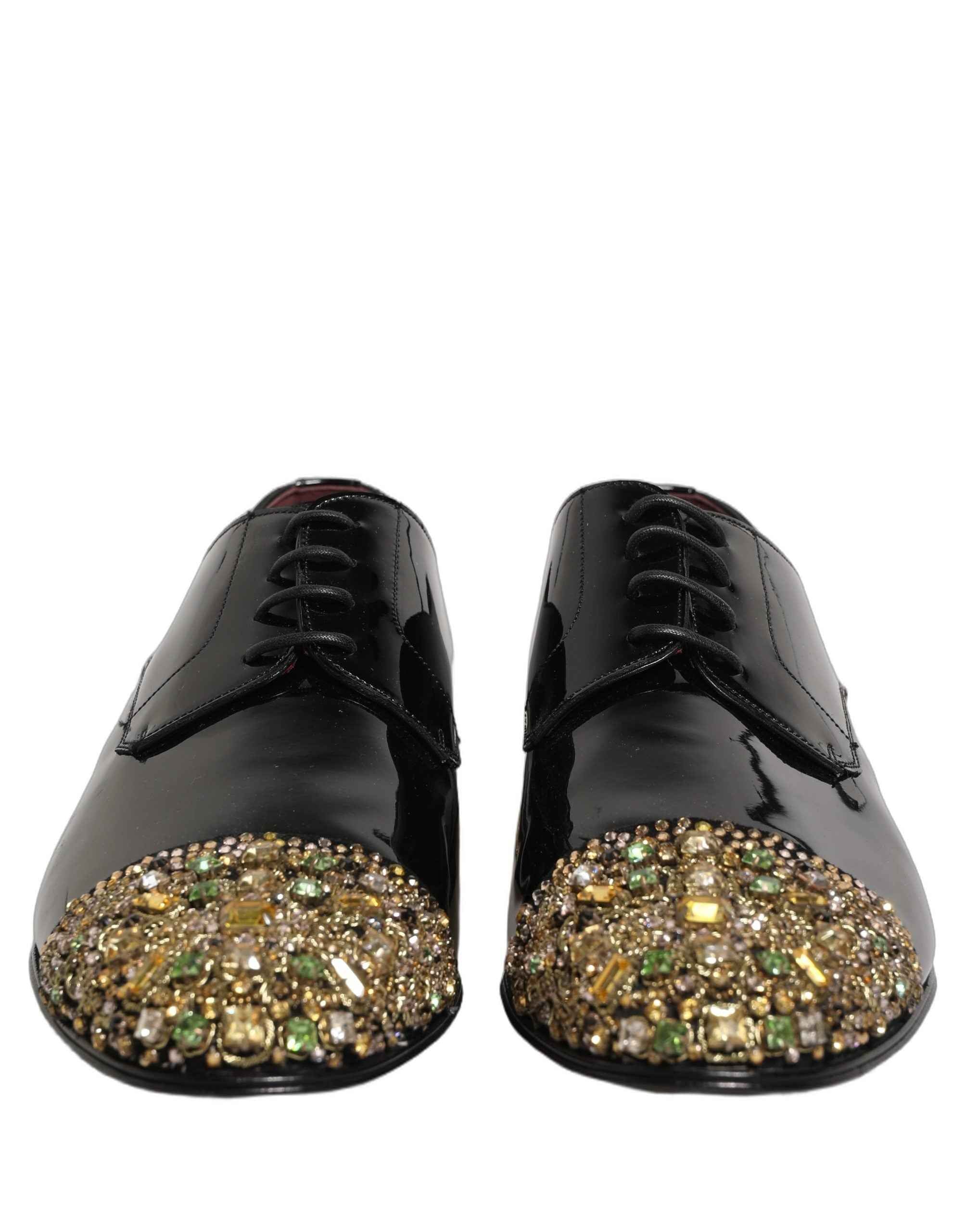 Dolce & Gabbana Black Embellished Men Derby Dress Formal Shoes