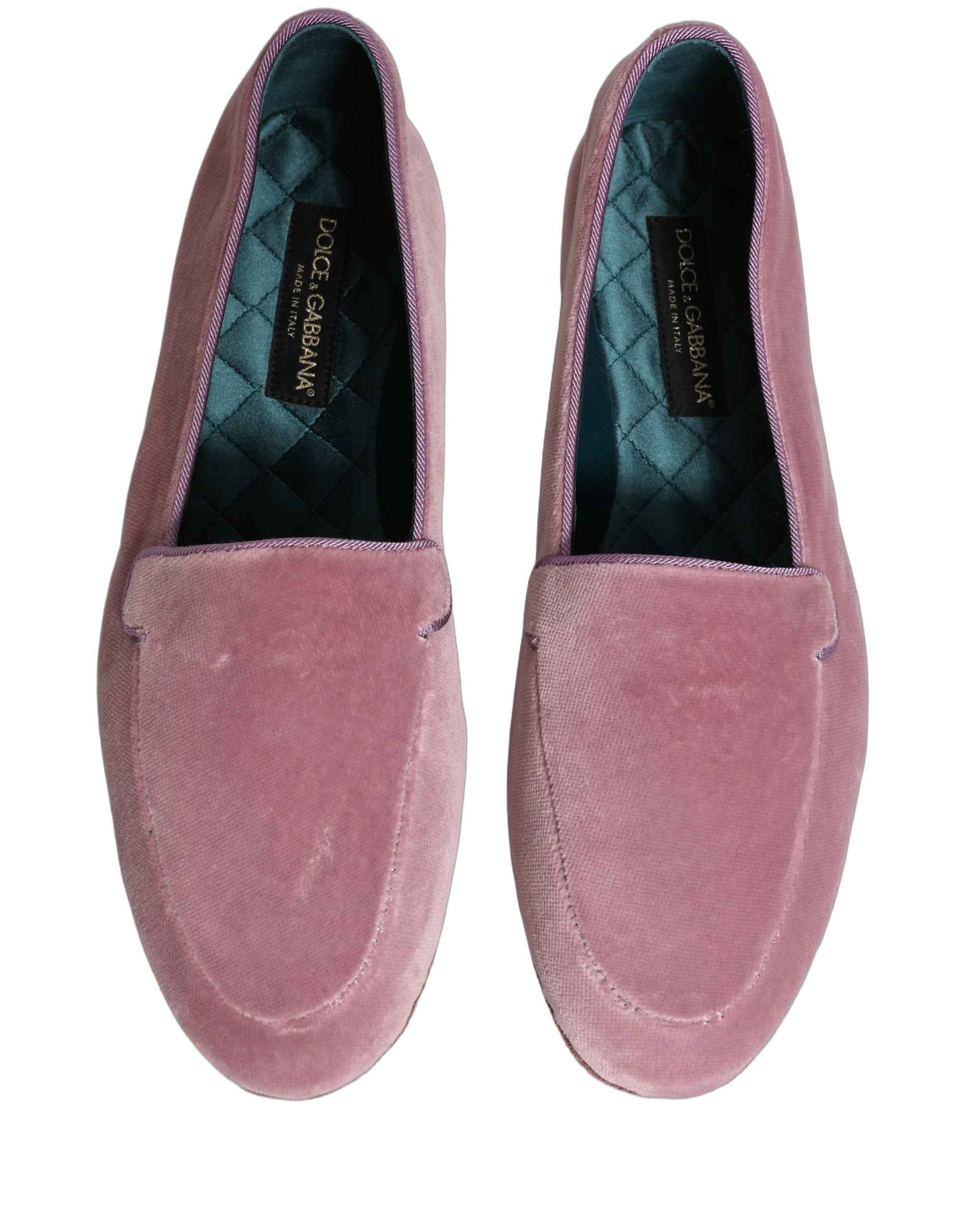 Dolce & Gabbana Pink Velvet Slip On Men Flats Loafers Shoes