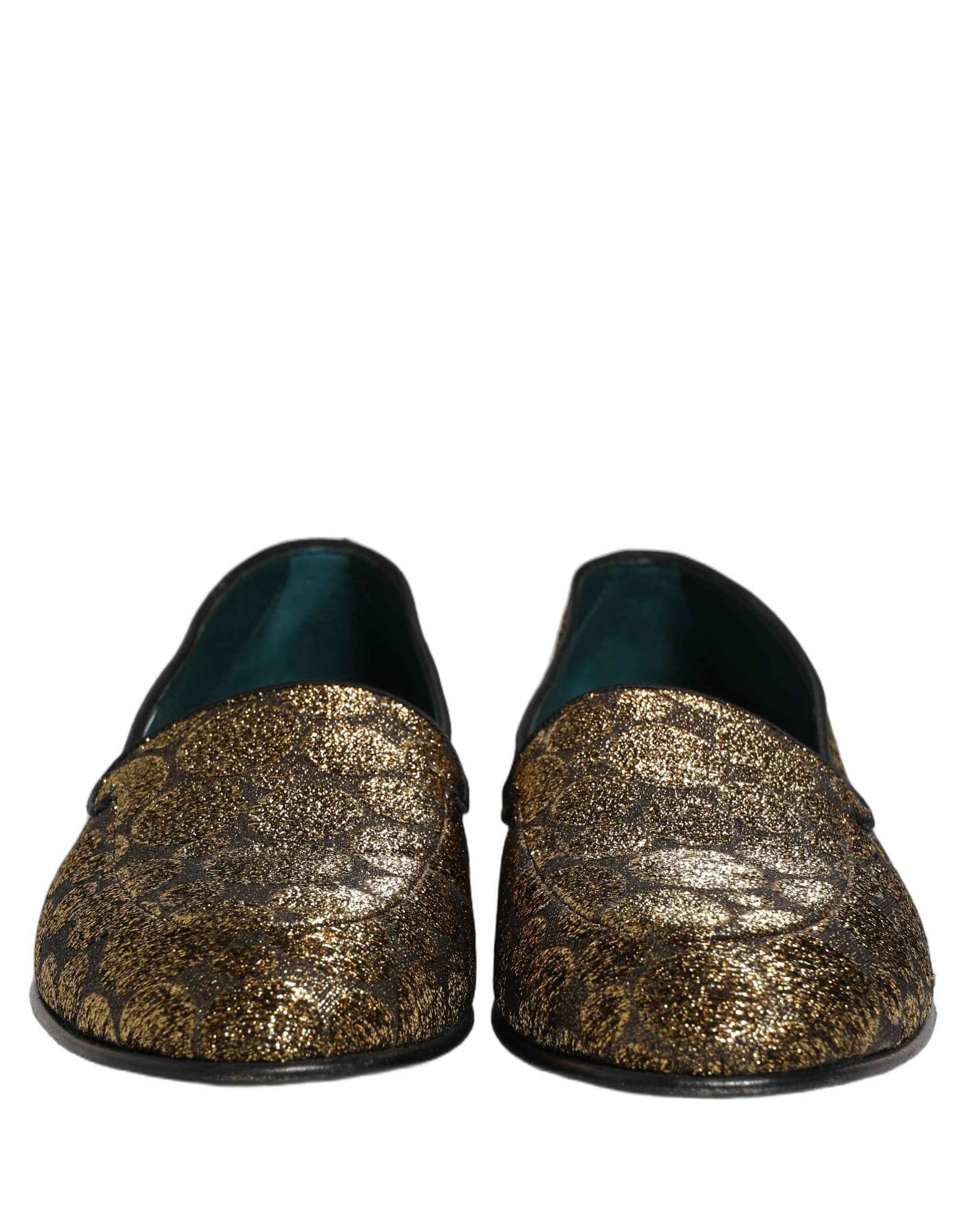 Dolce & Gabbana Gold Lurex Glitter Men Slip On Loafers Shoes
