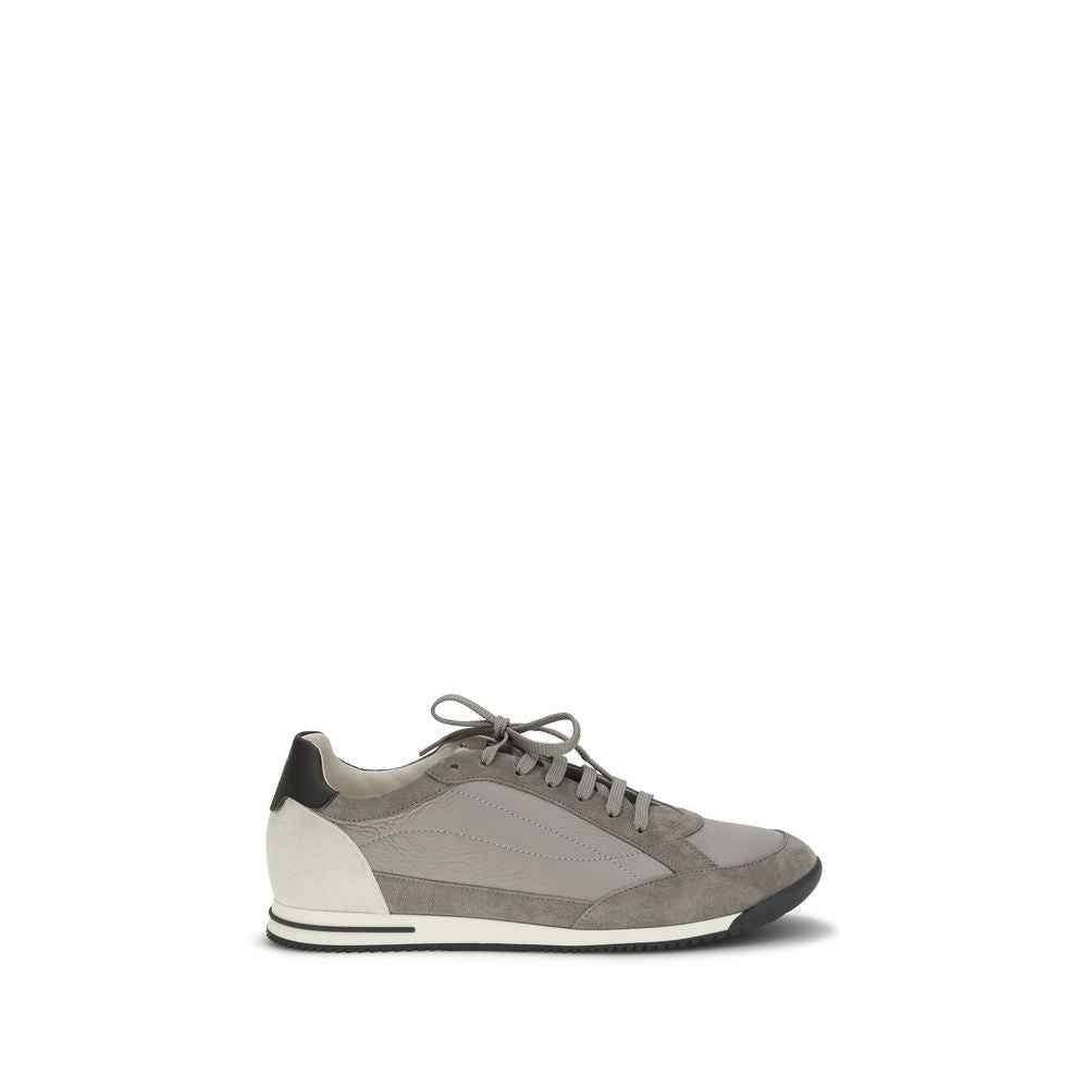 Brunello Cucinelli Gray Calf Leather Bos Taurus Sneakers