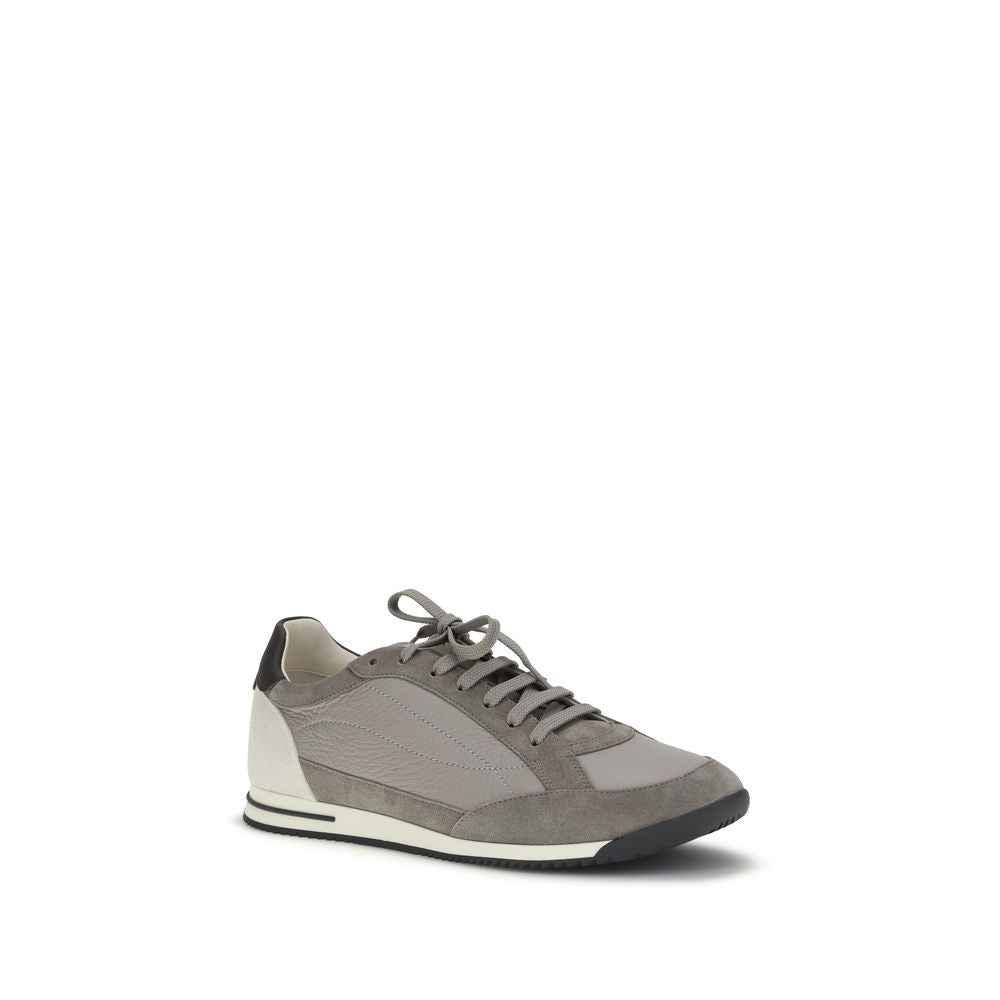 Brunello Cucinelli Gray Calf Leather Bos Taurus Sneakers