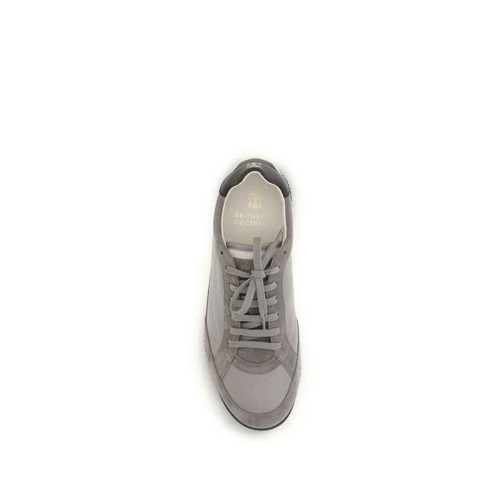 Brunello Cucinelli Gray Calf Leather Bos Taurus Sneakers