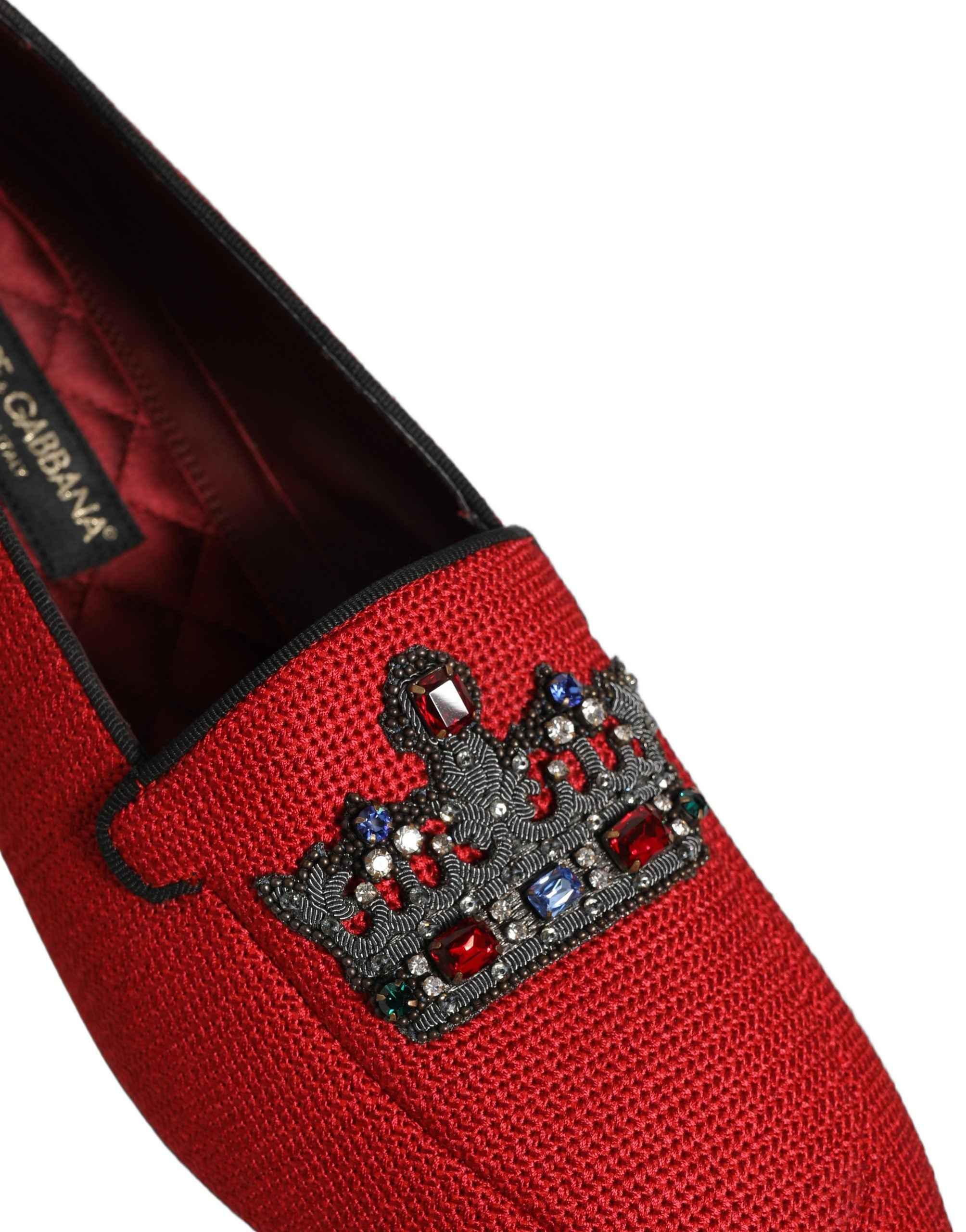 Dolce & Gabbana Red Crown Embellished Dress Loafers Shoes