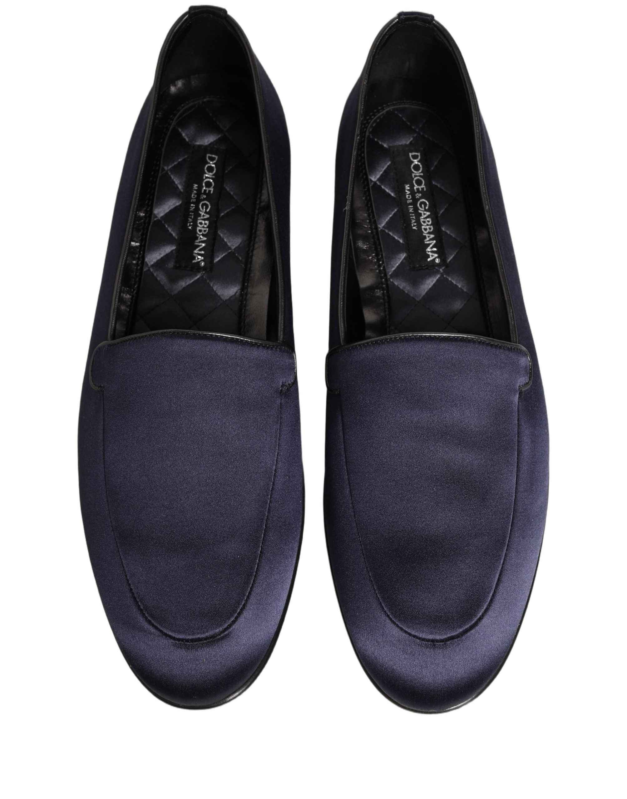 Dolce & Gabbana Navy Blue Satin DG Logo Dress Loafers Shoes