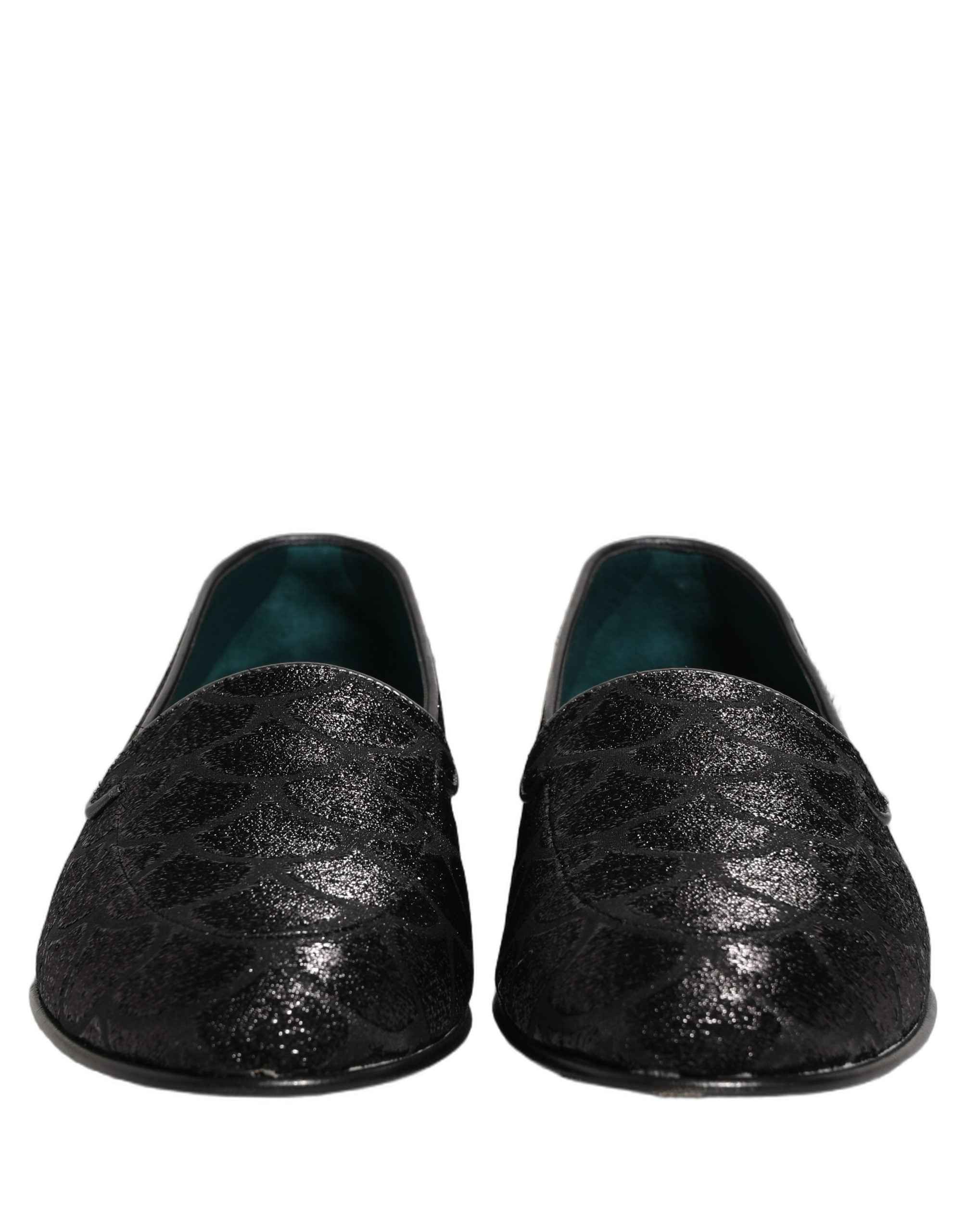 Dolce & Gabbana Black Glitter Brocade Men Dress Loafers Shoes