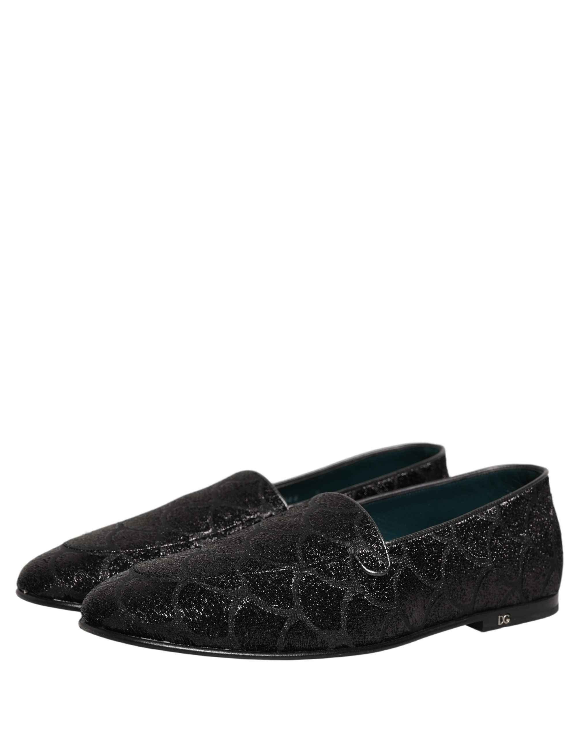 Dolce & Gabbana Black Glitter Brocade Men Dress Loafers Shoes