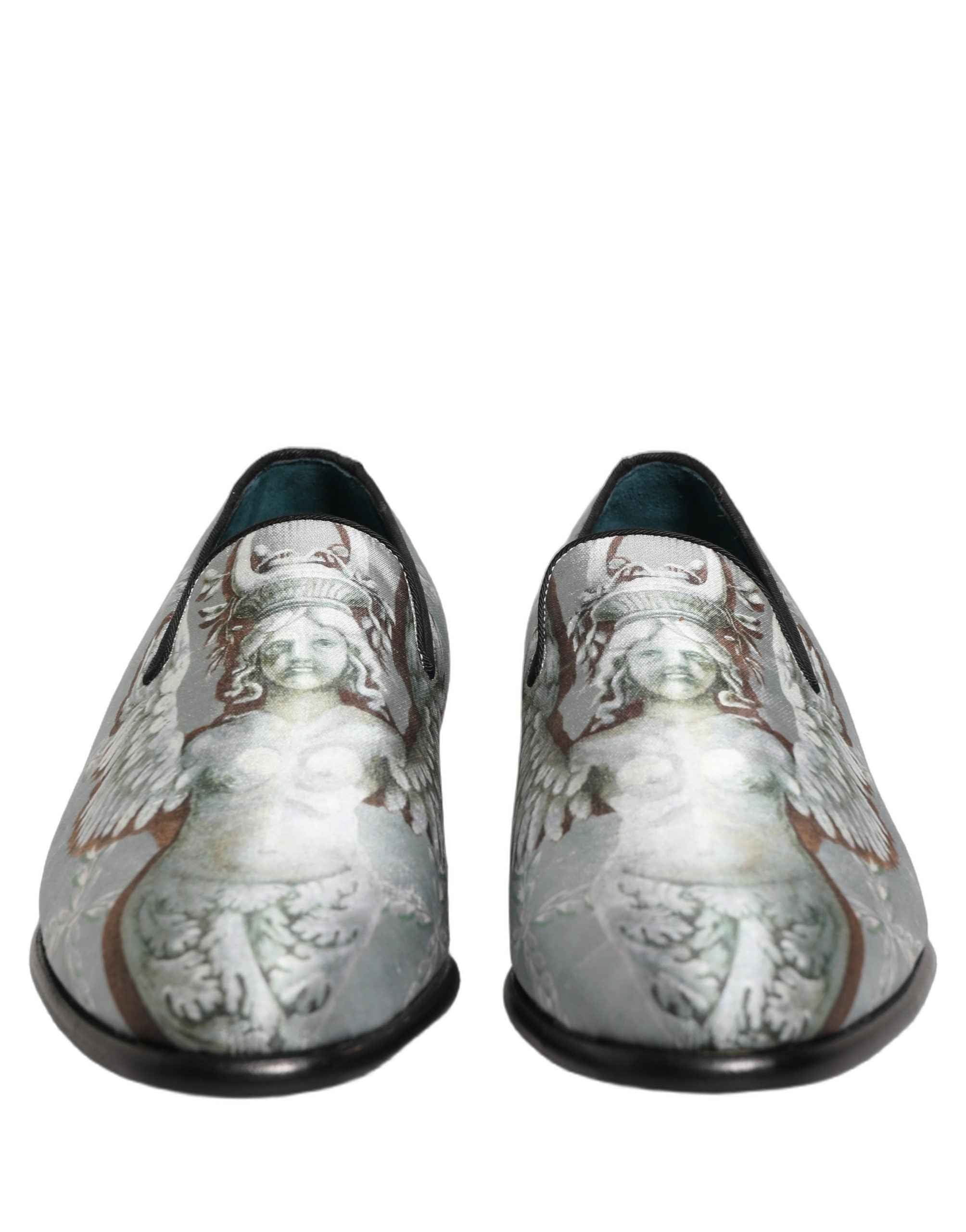 Dolce & Gabbana Gray Baroque Angel Velvet Men Loafers Shoes