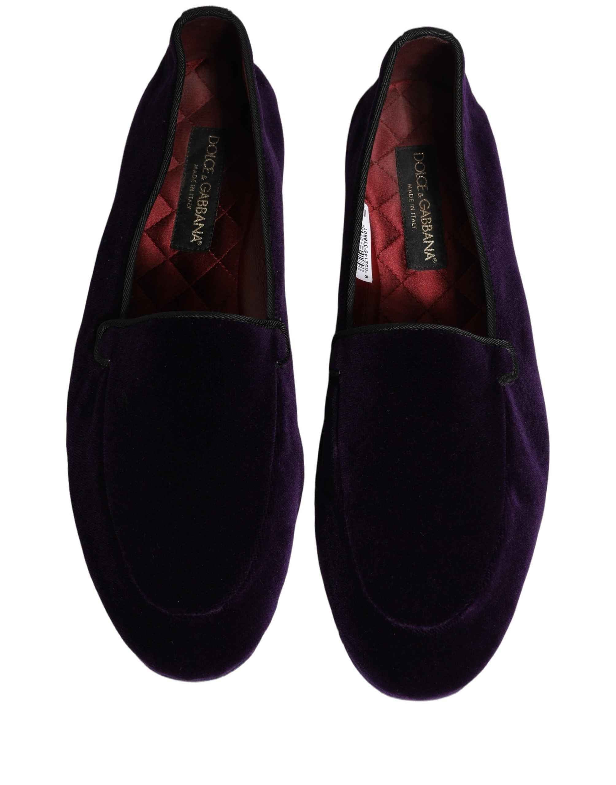 Dolce & Gabbana Violet Velvet Slip On Men Flats Loafers Shoes