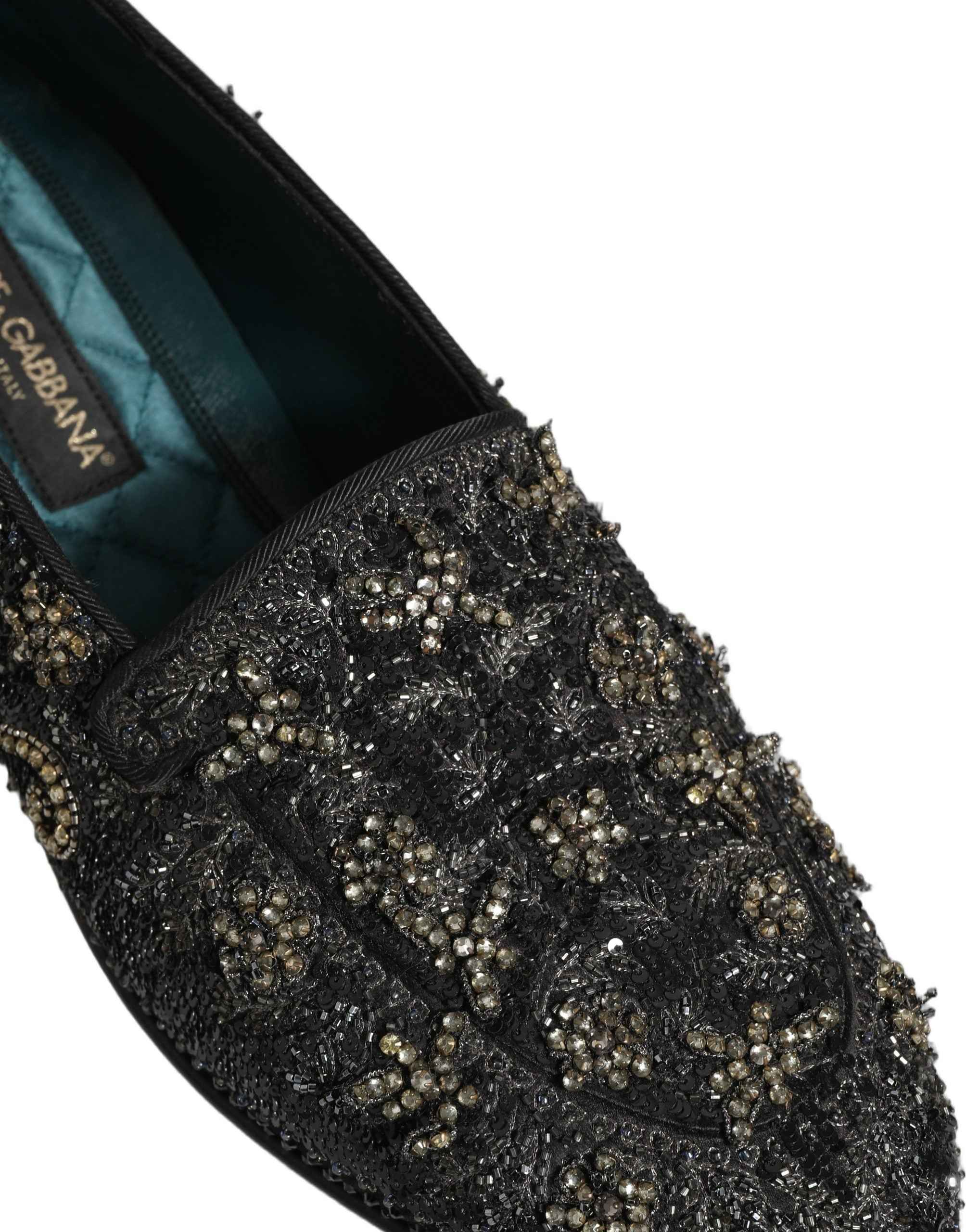 Dolce & Gabbana Black Rhinestone Embellished Loafers Shoes