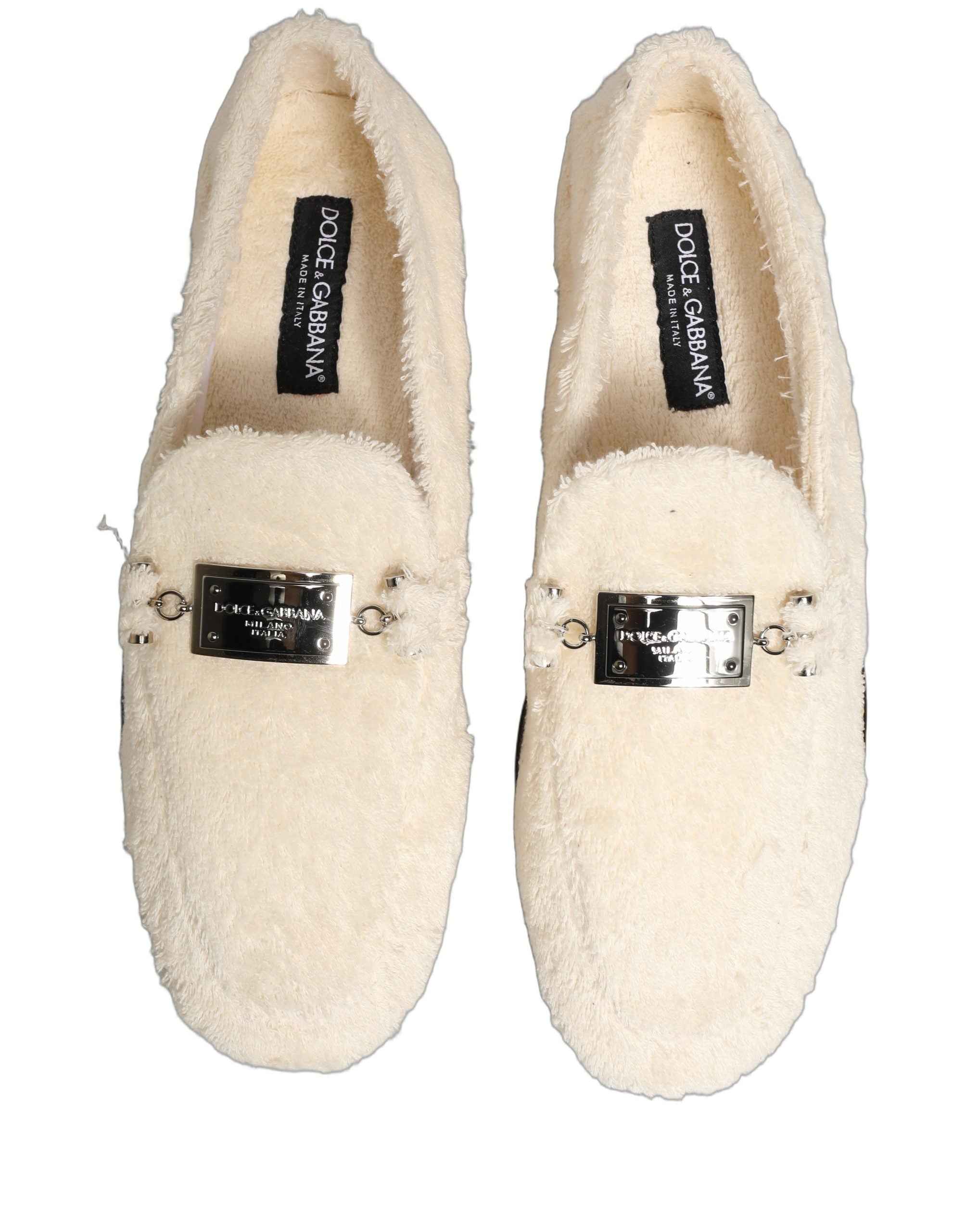 Dolce & Gabbana White Fur Shearling Men Dress Loafers Shoes