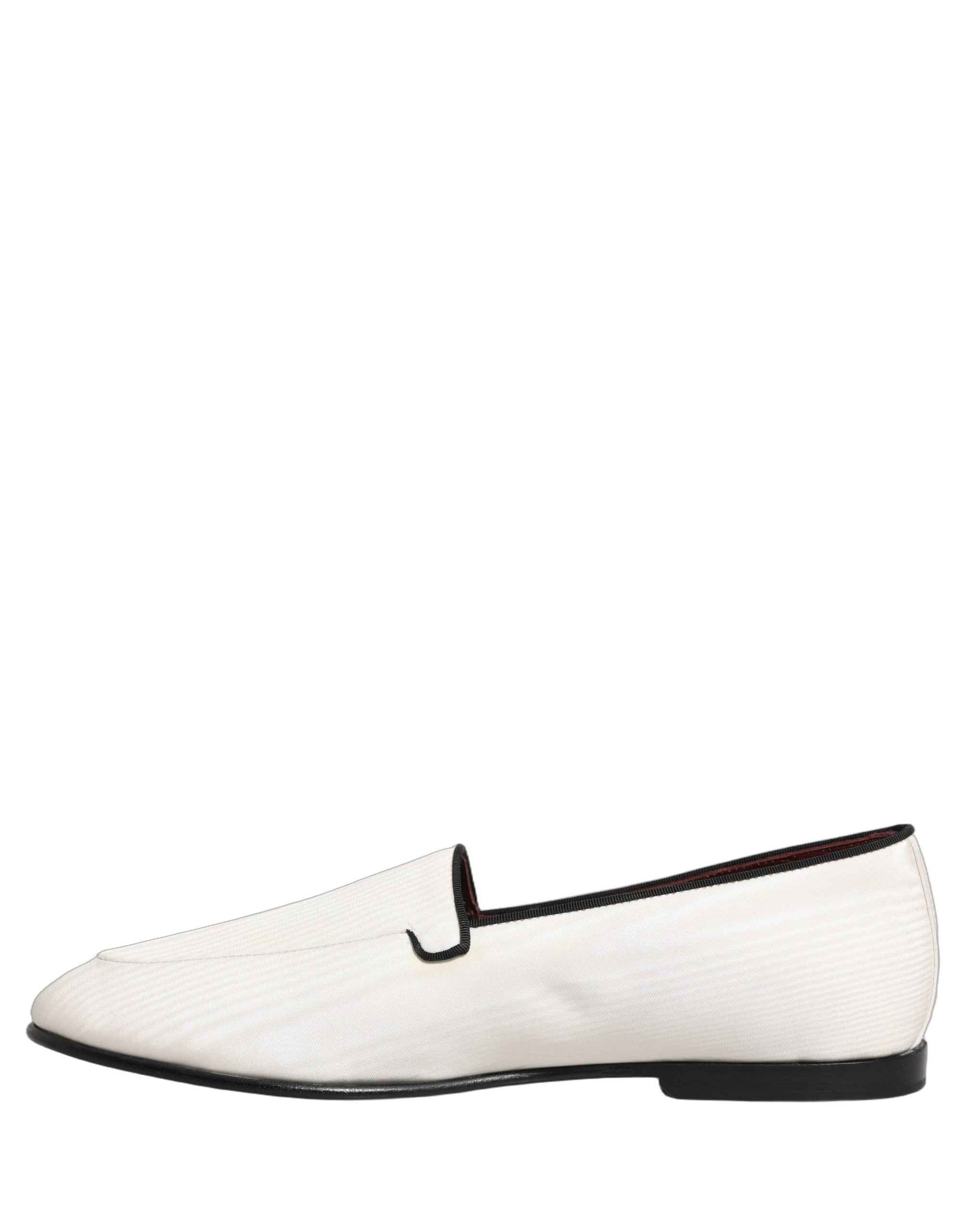 Dolce & Gabbana White Velvet Slip On Men Flats Loafers Shoes