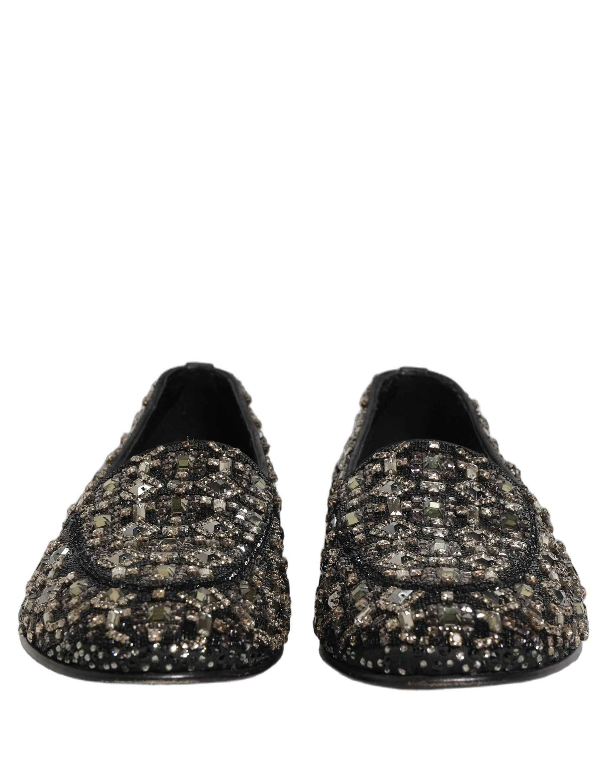 Dolce & Gabbana Black Crystal Embellished Dress Loafers Shoes