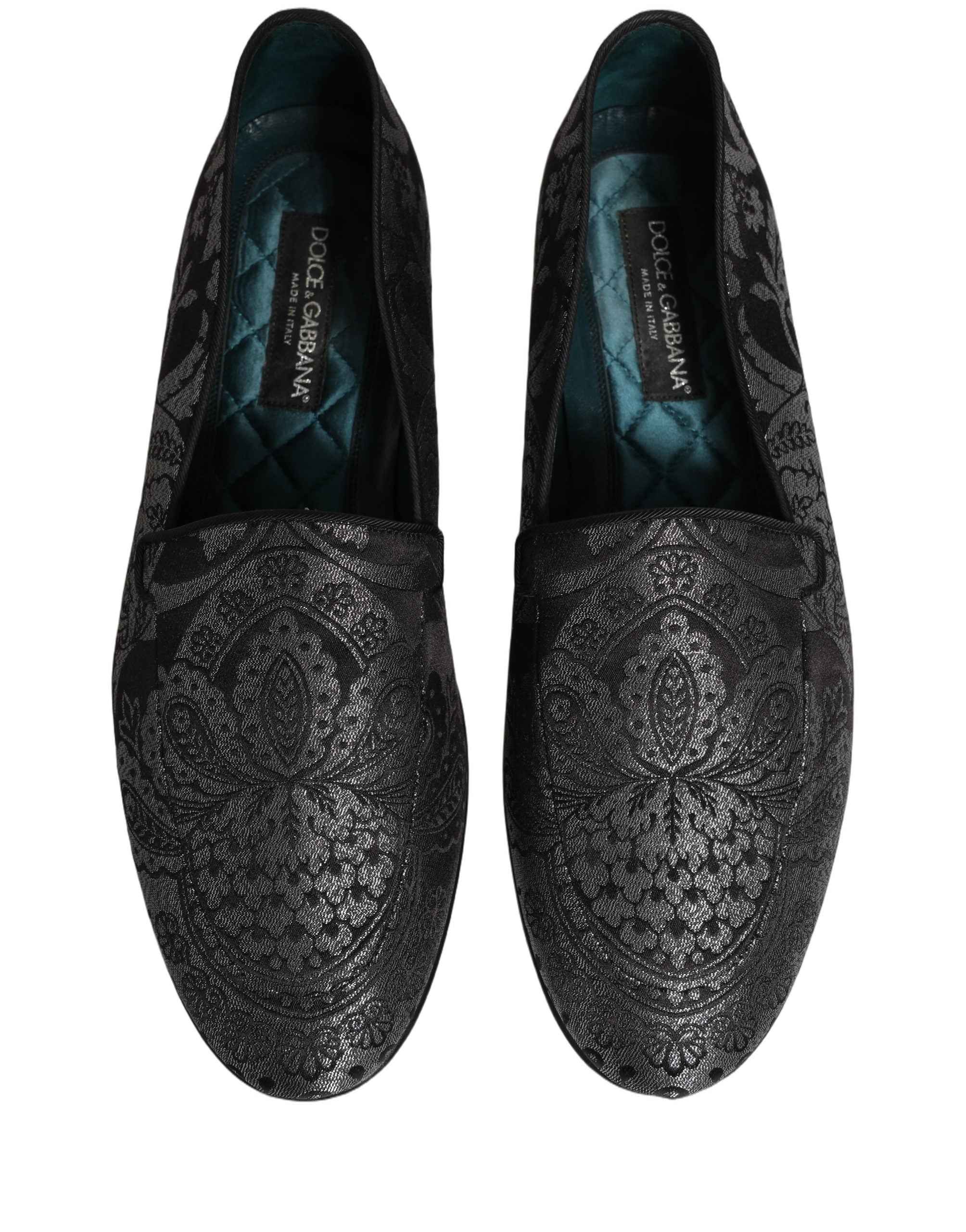 Dolce & Gabbana Silver Jacquard Leather Slip On Loafers Shoes