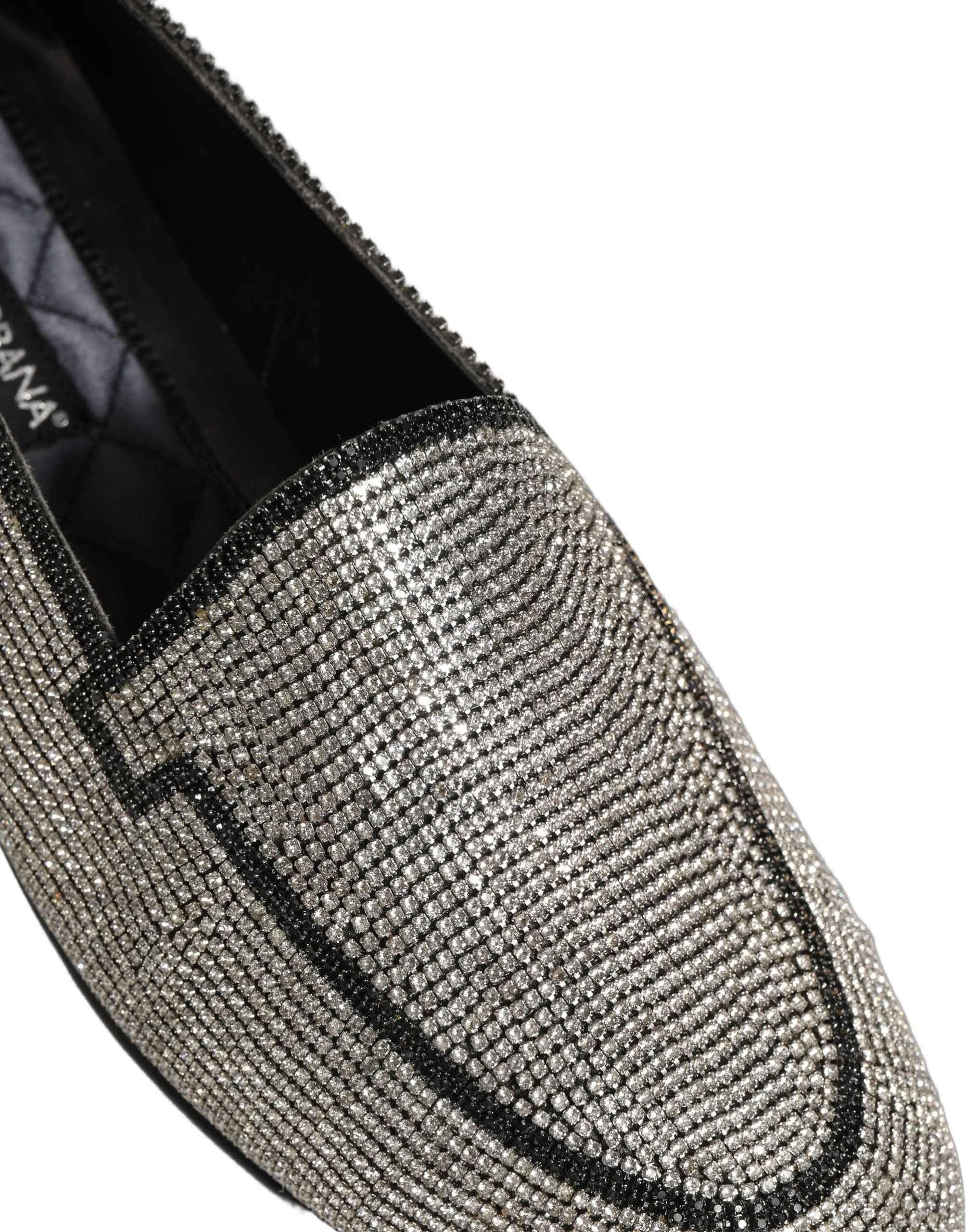 Dolce & Gabbana Silver Crystal Embellished Men Loafers Shoes