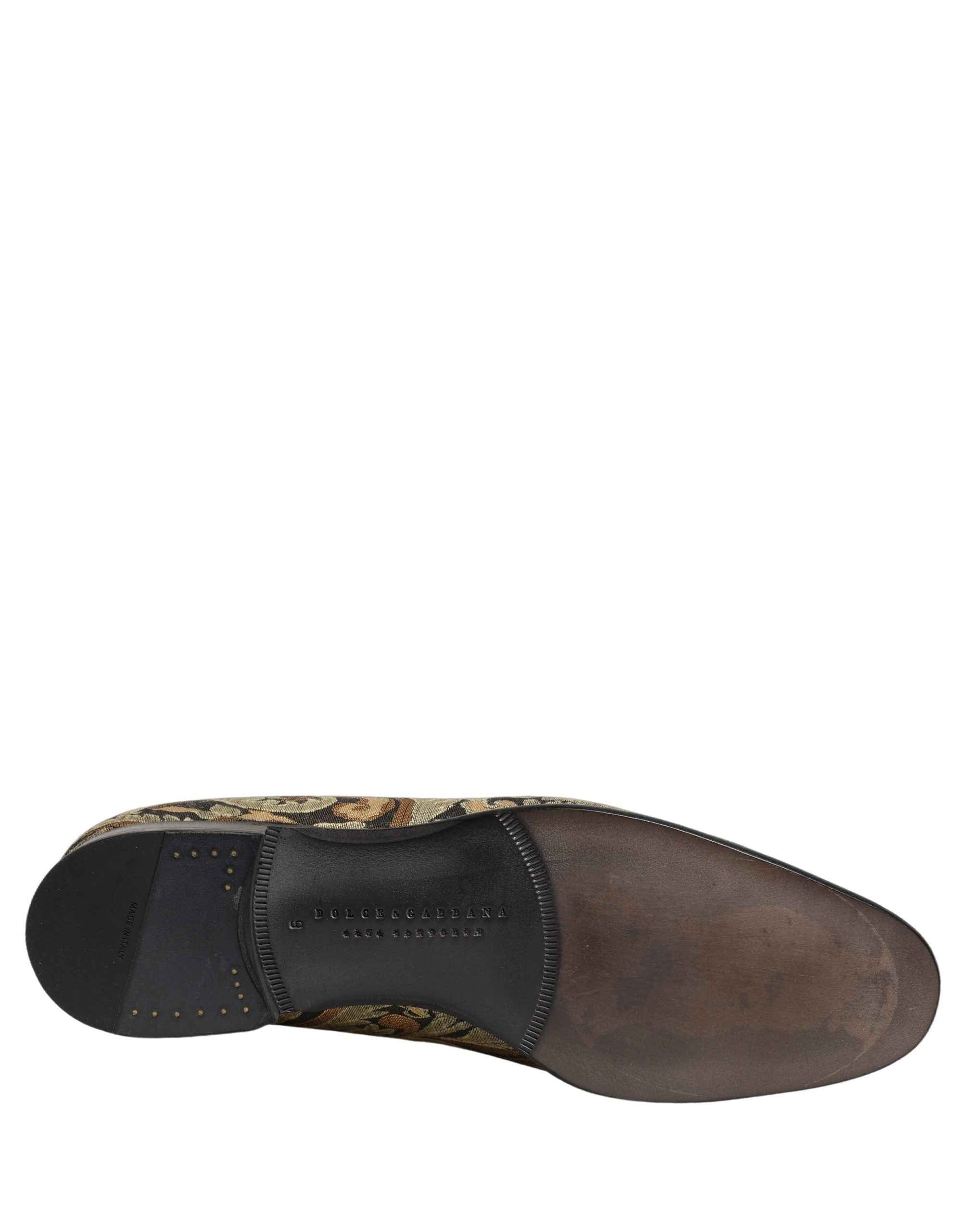 Dolce & Gabbana Gold Brocade Slip On Men Dress Loafers Shoes