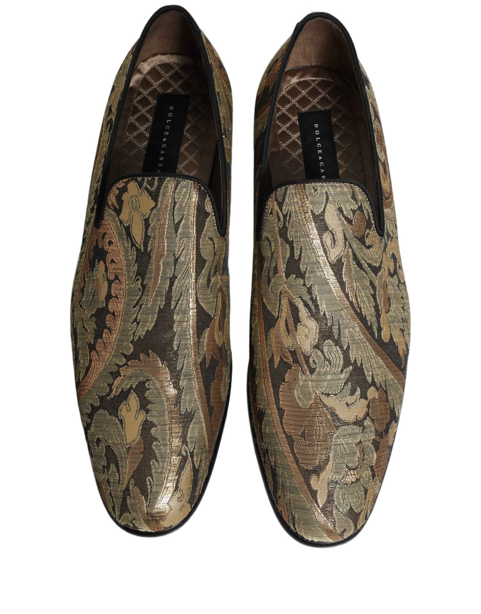 Dolce & Gabbana Gold Brocade Slip On Men Dress Loafers Shoes