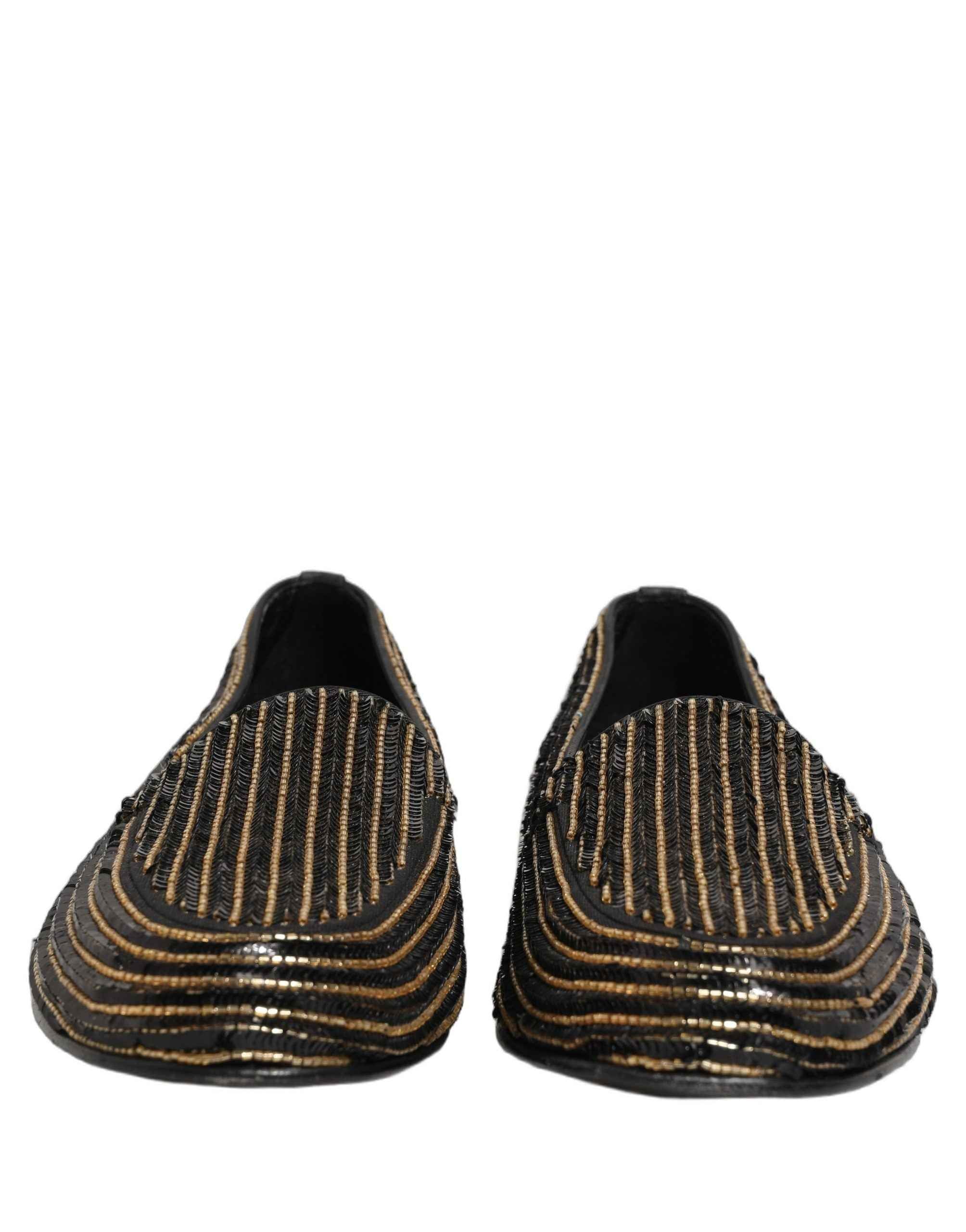 Dolce & Gabbana Black Gold Sequined Men Dress Loafers Shoes