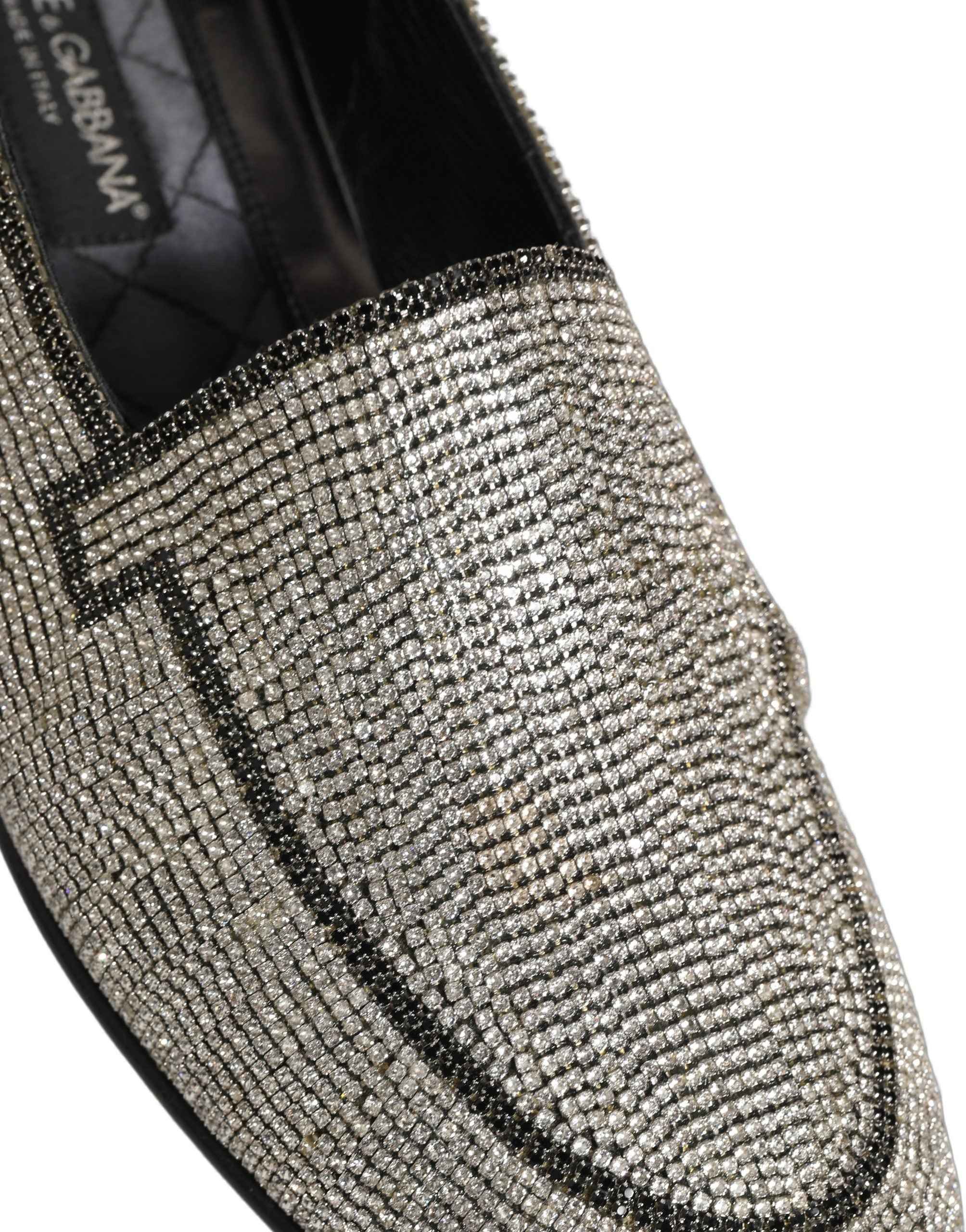 Dolce & Gabbana Silver Crystal Embellished Men Loafers Shoes