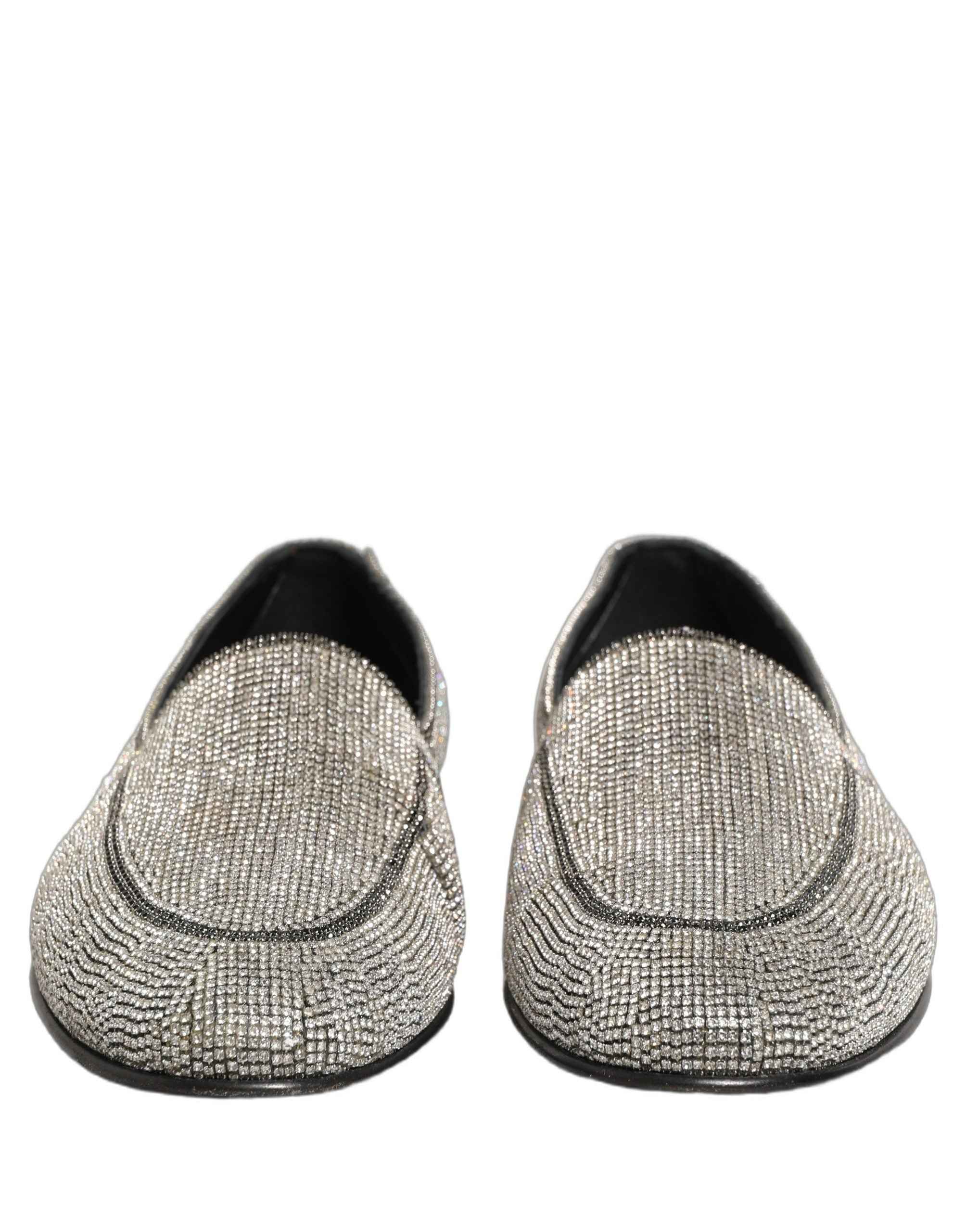 Dolce & Gabbana Silver Crystal Embellished Men Loafers Shoes