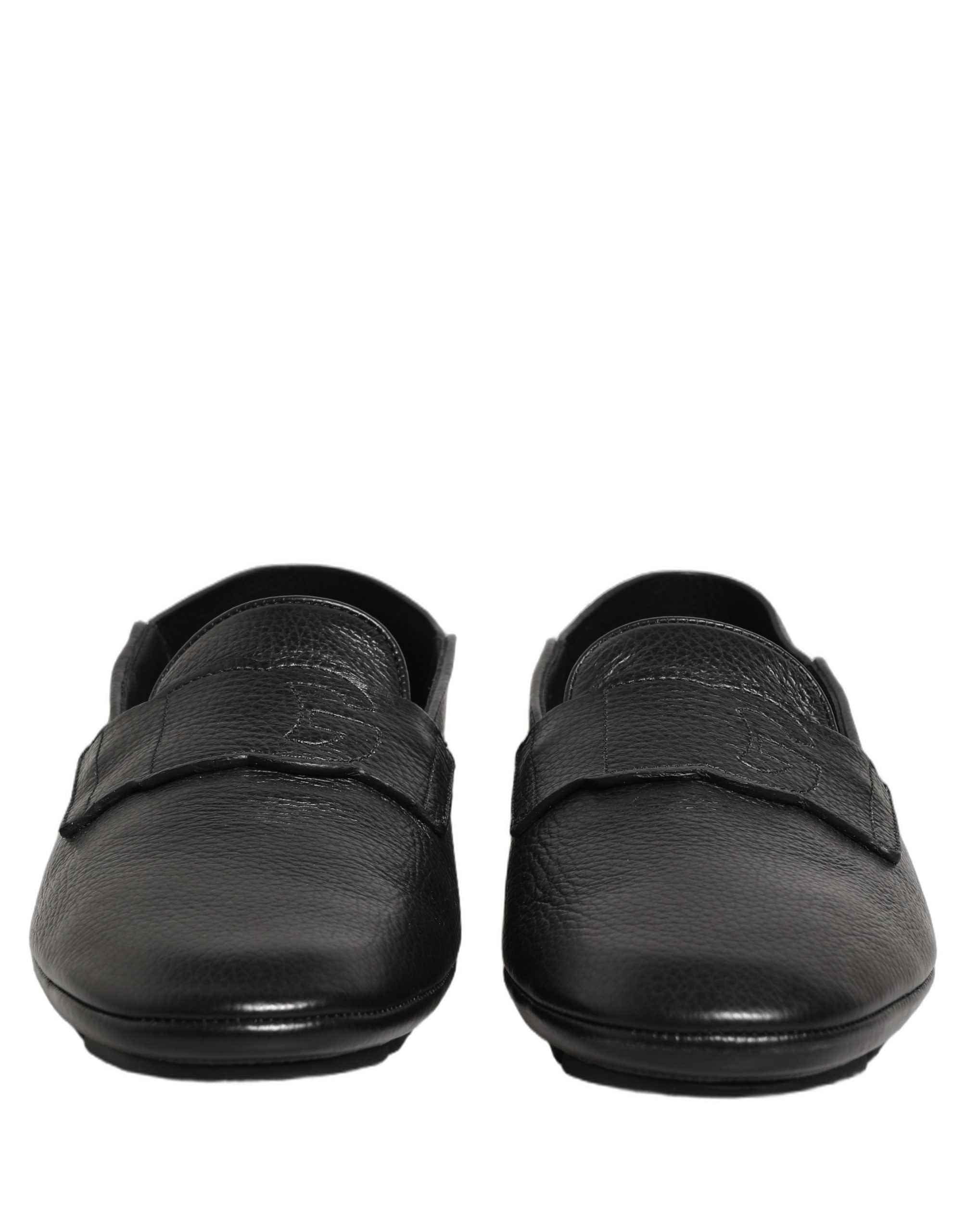 Dolce & Gabbana Black Deerskin Leather Driver Loafers Shoes