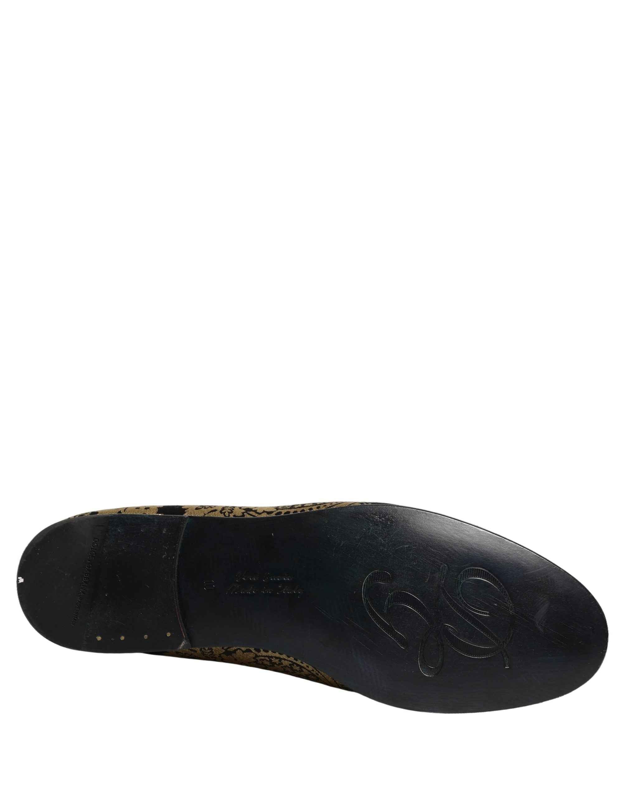 Dolce & Gabbana Gold Jacquard Leather Slip On Loafers Shoes