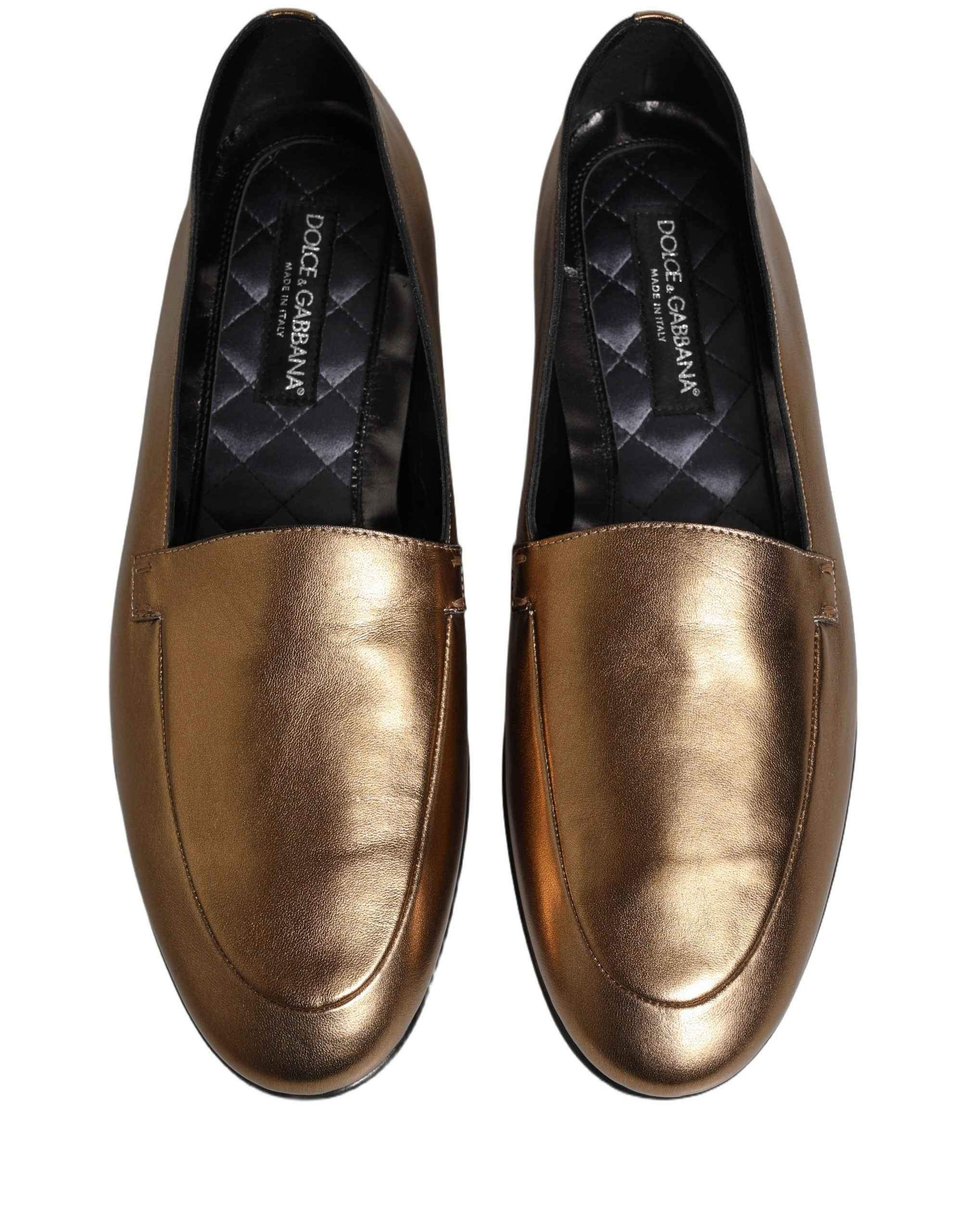 Dolce & Gabbana Gold Leather DG Logo Slip On Men Loafers Shoes