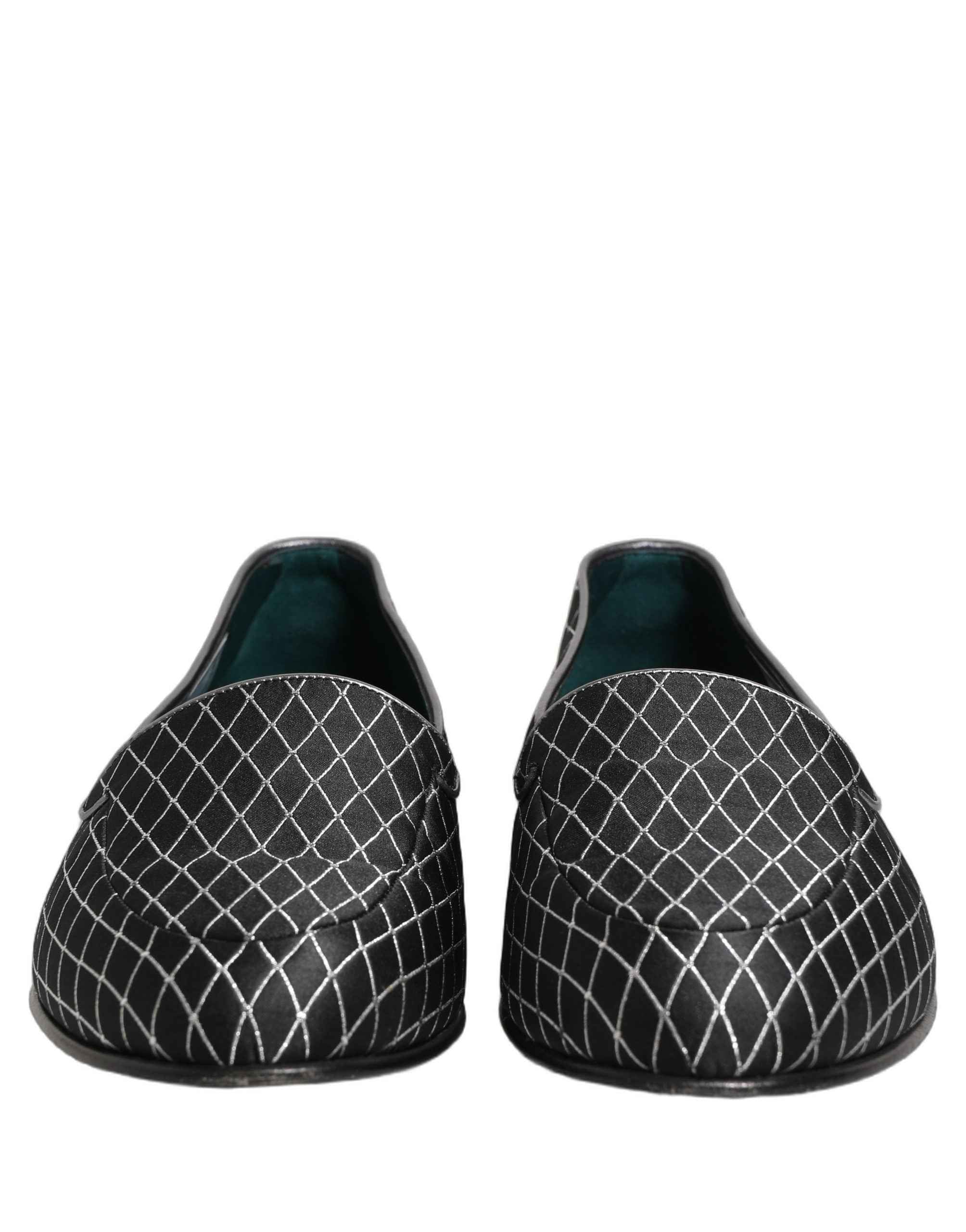 Dolce & Gabbana Black Velvet Diamond Stitched Loafers Shoes