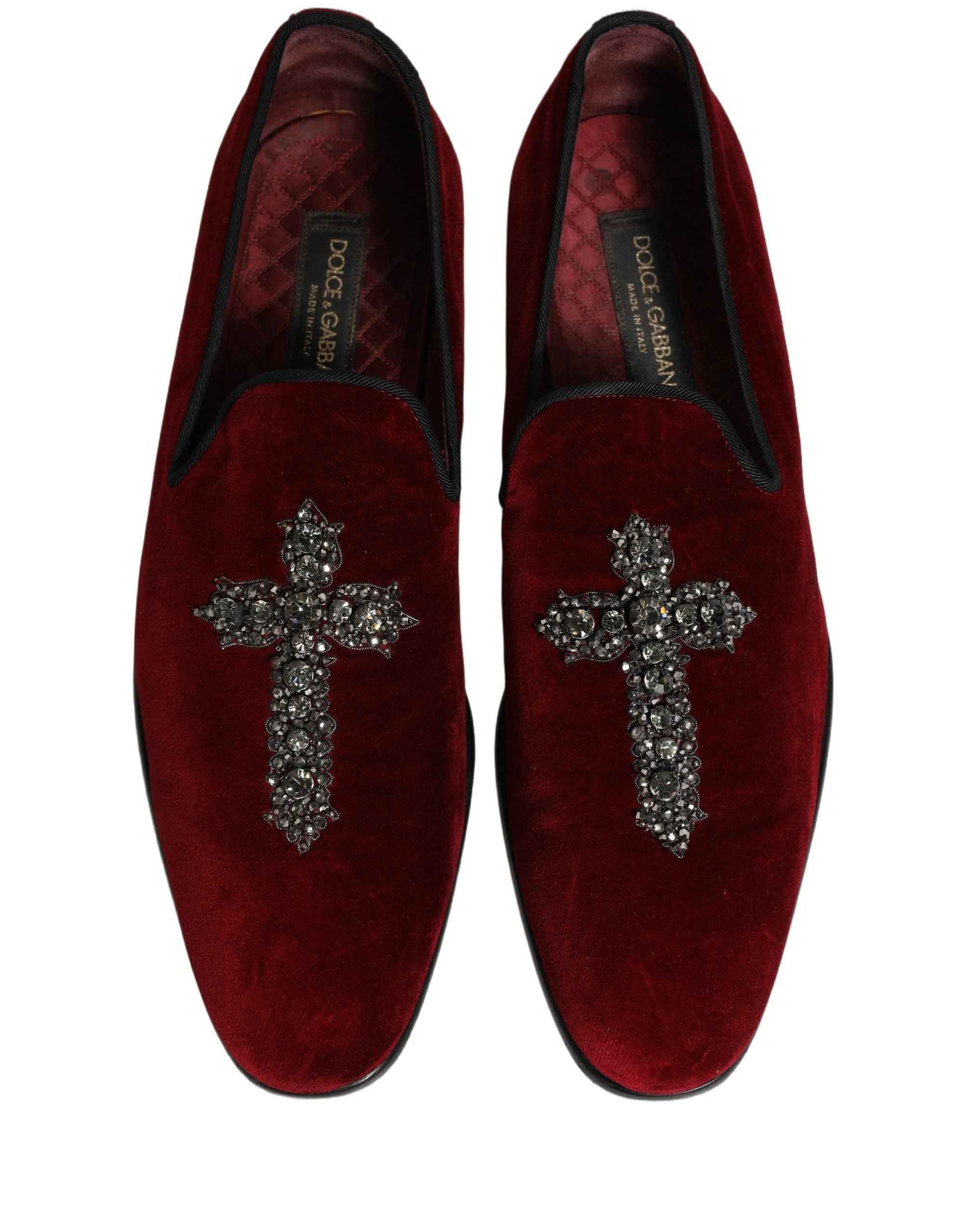 Dolce & Gabbana Maroon Suede Cross Slip On Dress Loafers Shoes