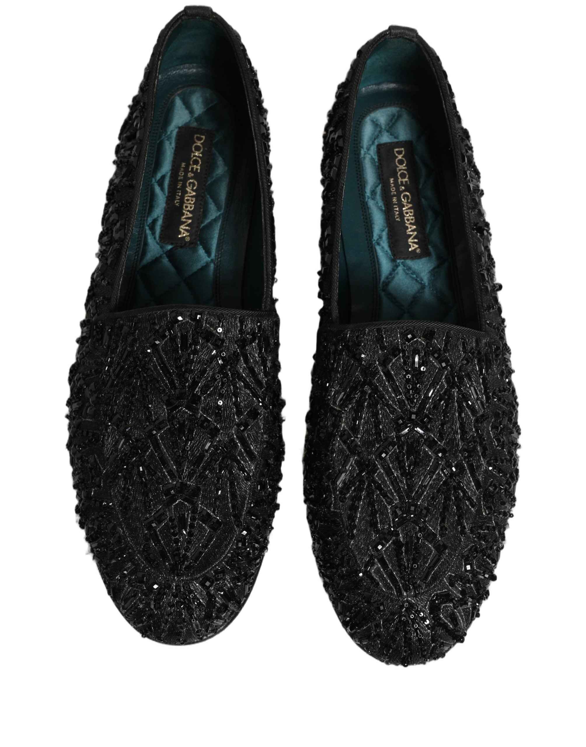 Dolce & Gabbana Black Velvet Embroidered Dress Loafers Shoes