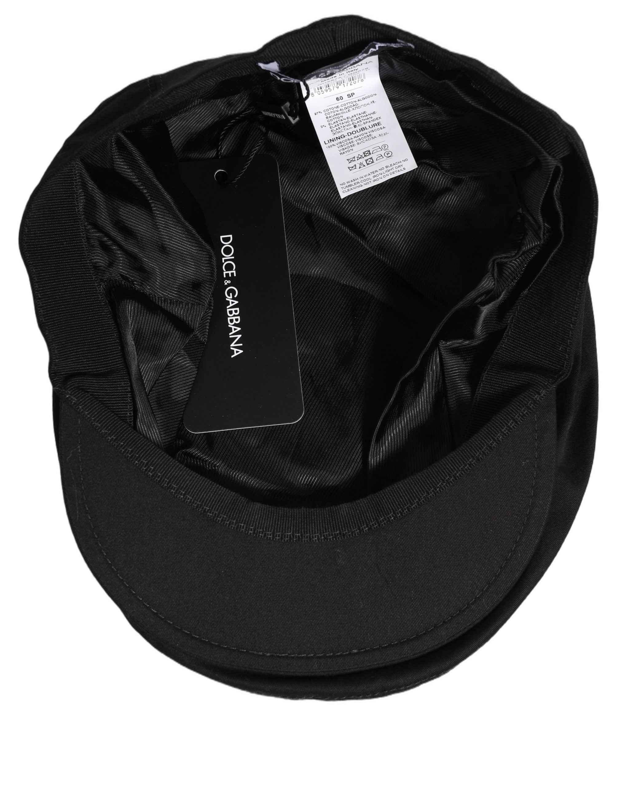 Dolce & Gabbana Men Black Cotton Stretch Newsboy Cloth Capello Hat