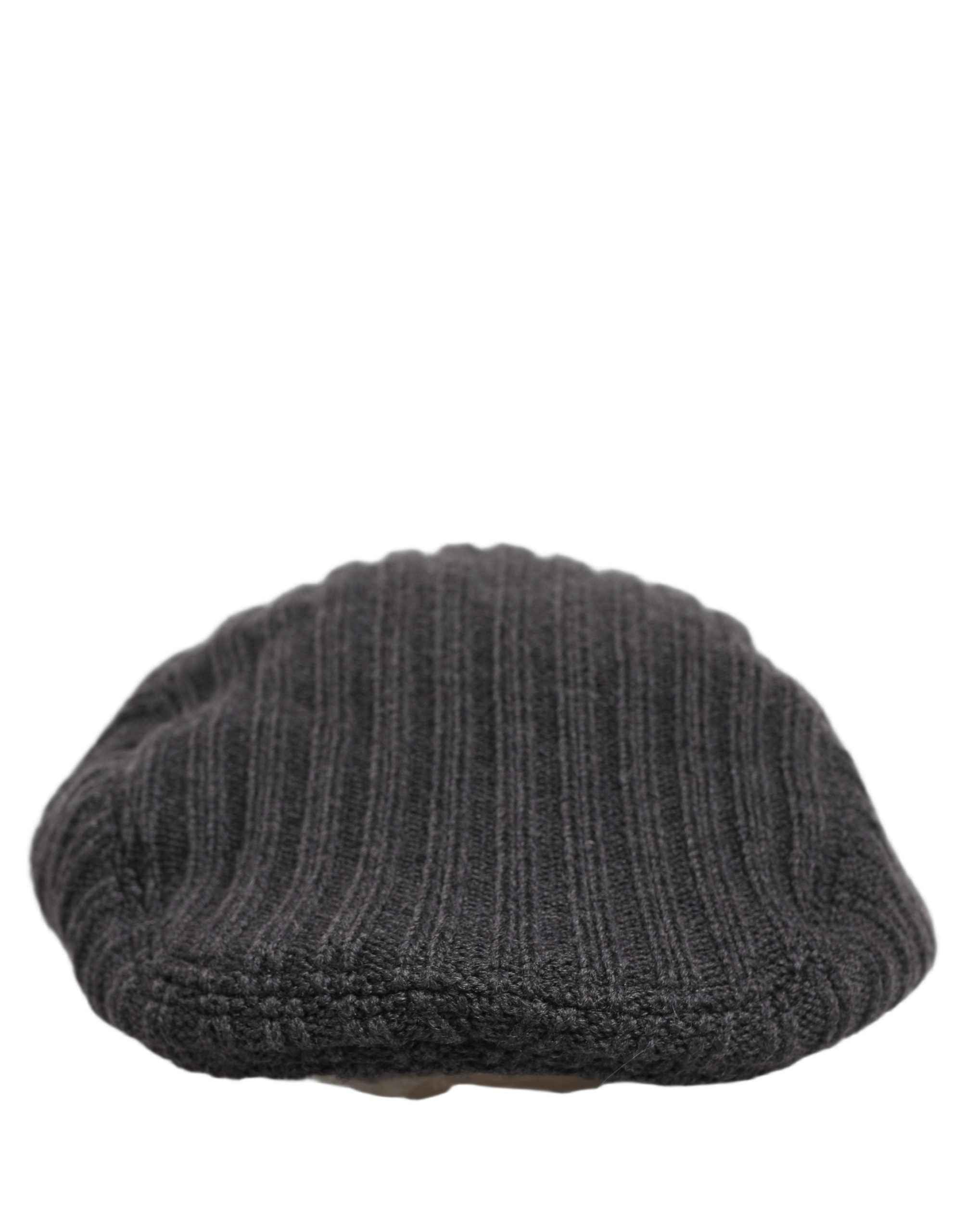 Dolce & Gabbana Men Dark Gray Wool Knitted Newsboy Capello Hat