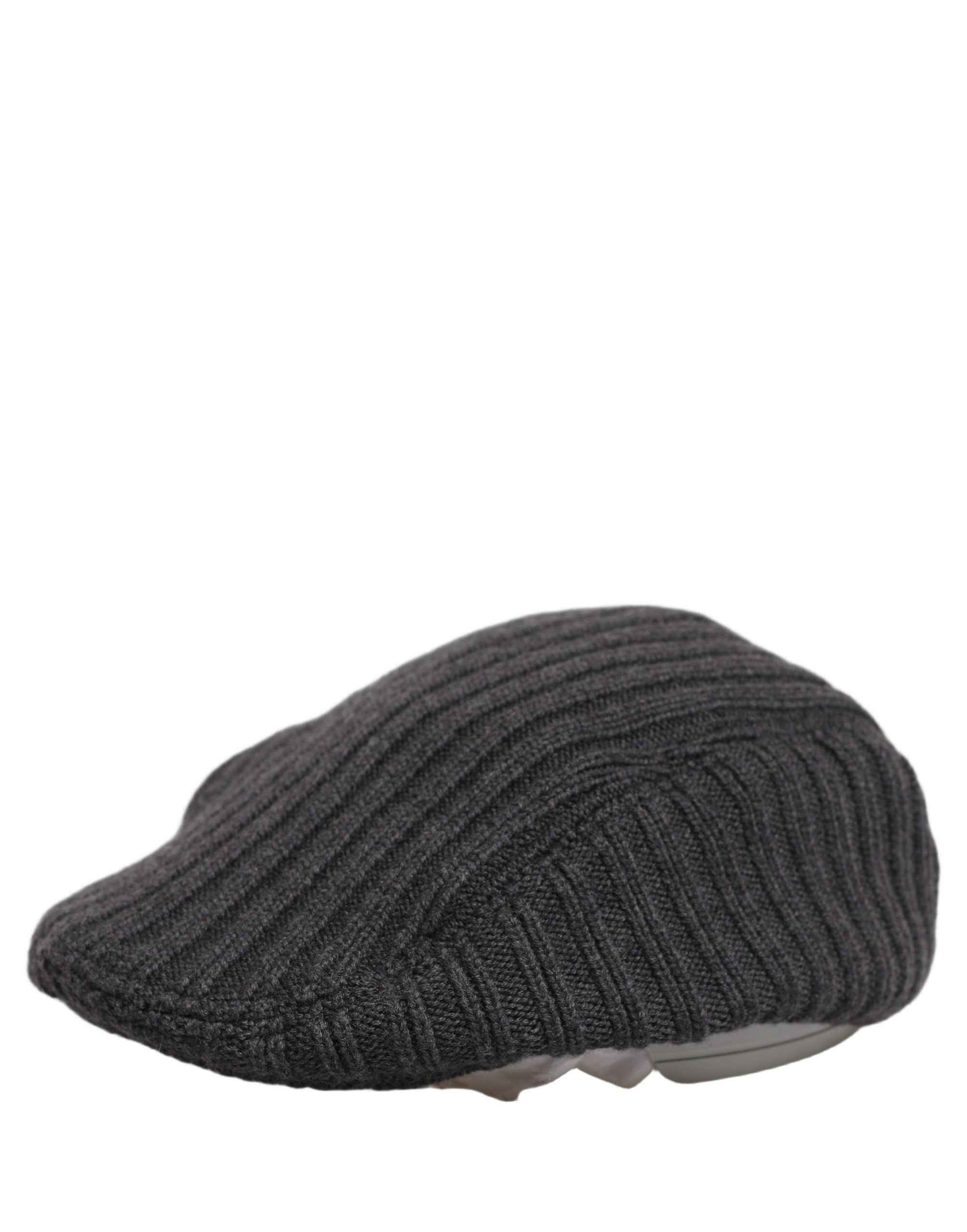 Dolce & Gabbana Men Dark Gray Wool Knitted Newsboy Capello Hat