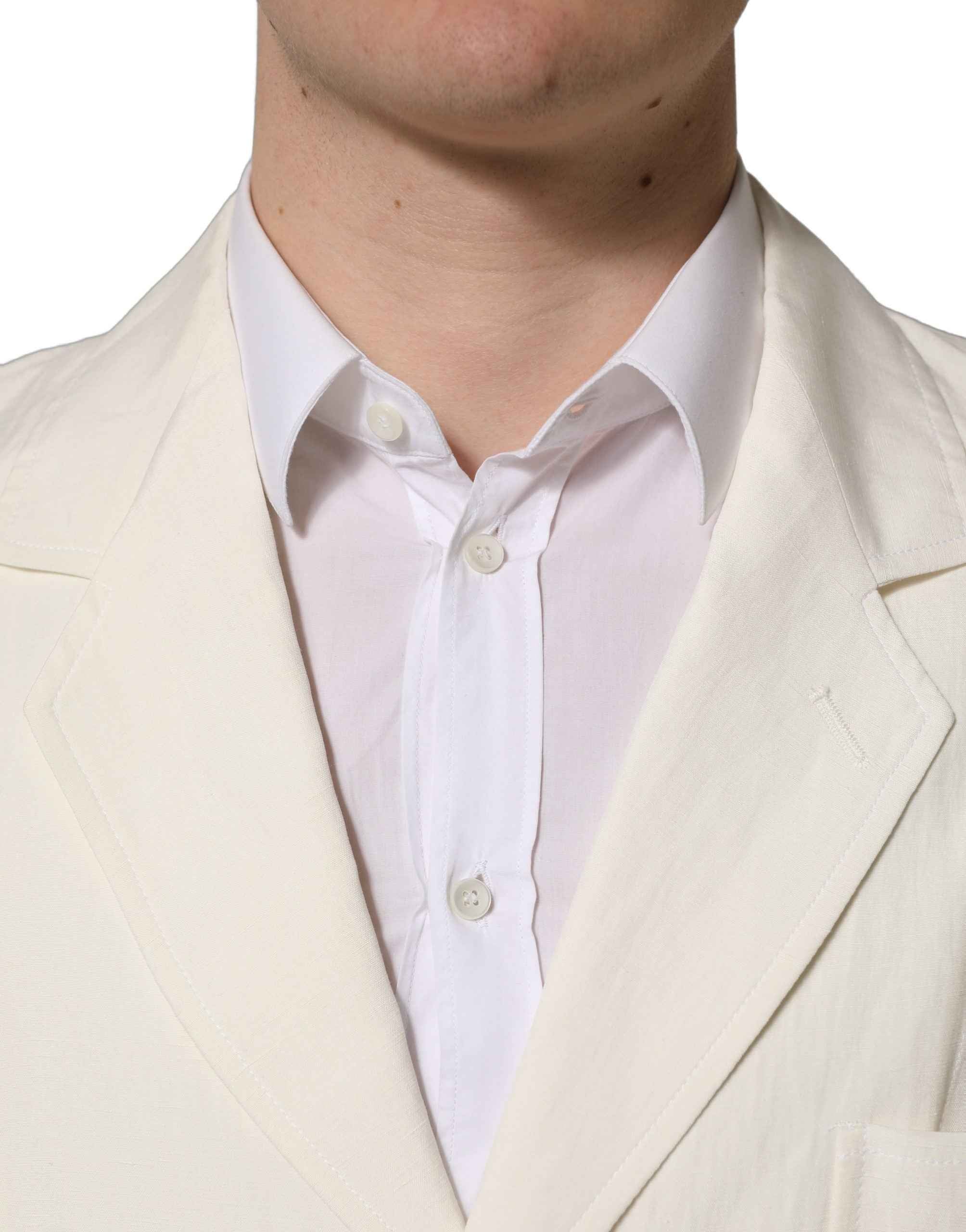 Dolce & Gabbana Off White Flax Single Breasted Blazer Jacket