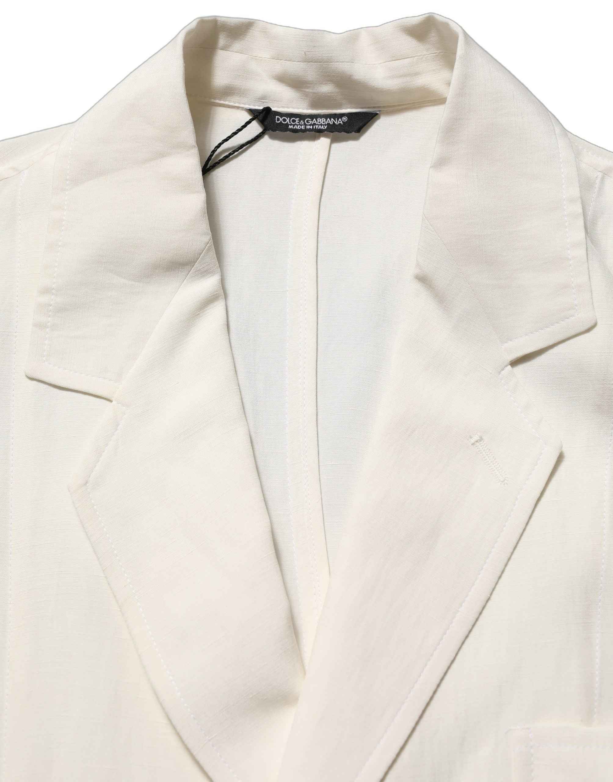 Dolce & Gabbana Off White Flax Single Breasted Blazer Jacket