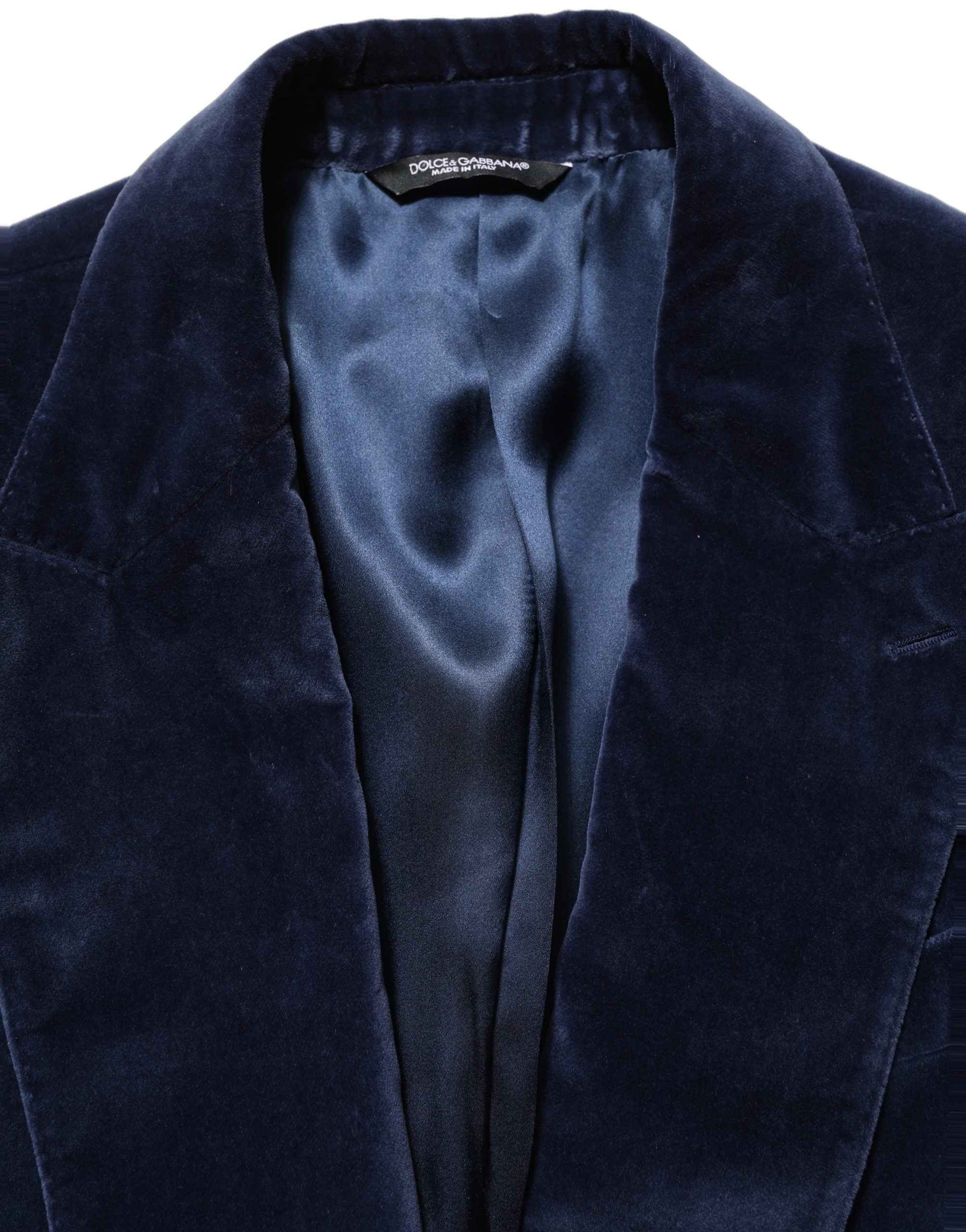Dolce & Gabbana Blue Velvet Single Breasted Blazer Jacket