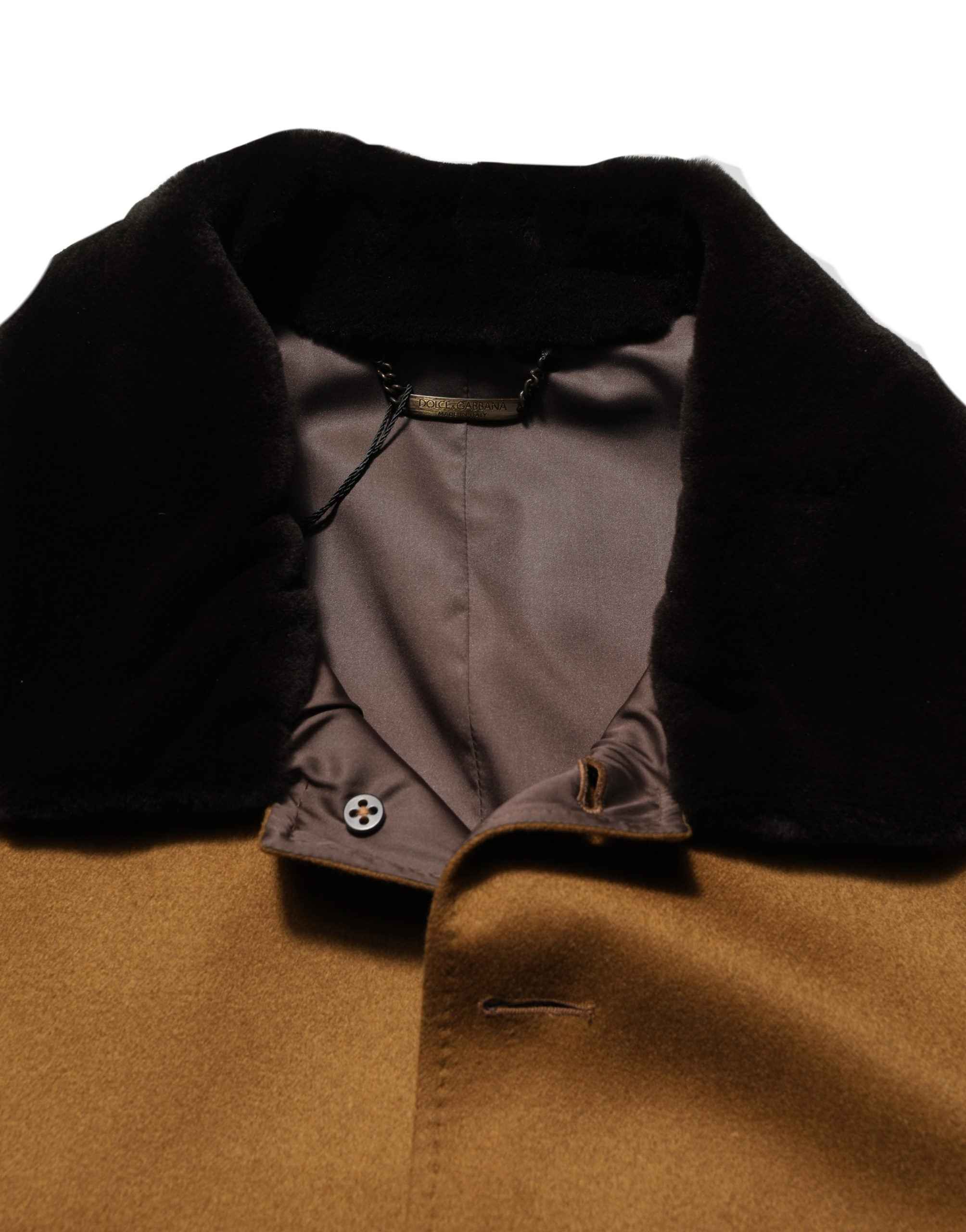 Dolce & Gabbana Brown Cashmere Mink Fur Men Overcoat Jacket