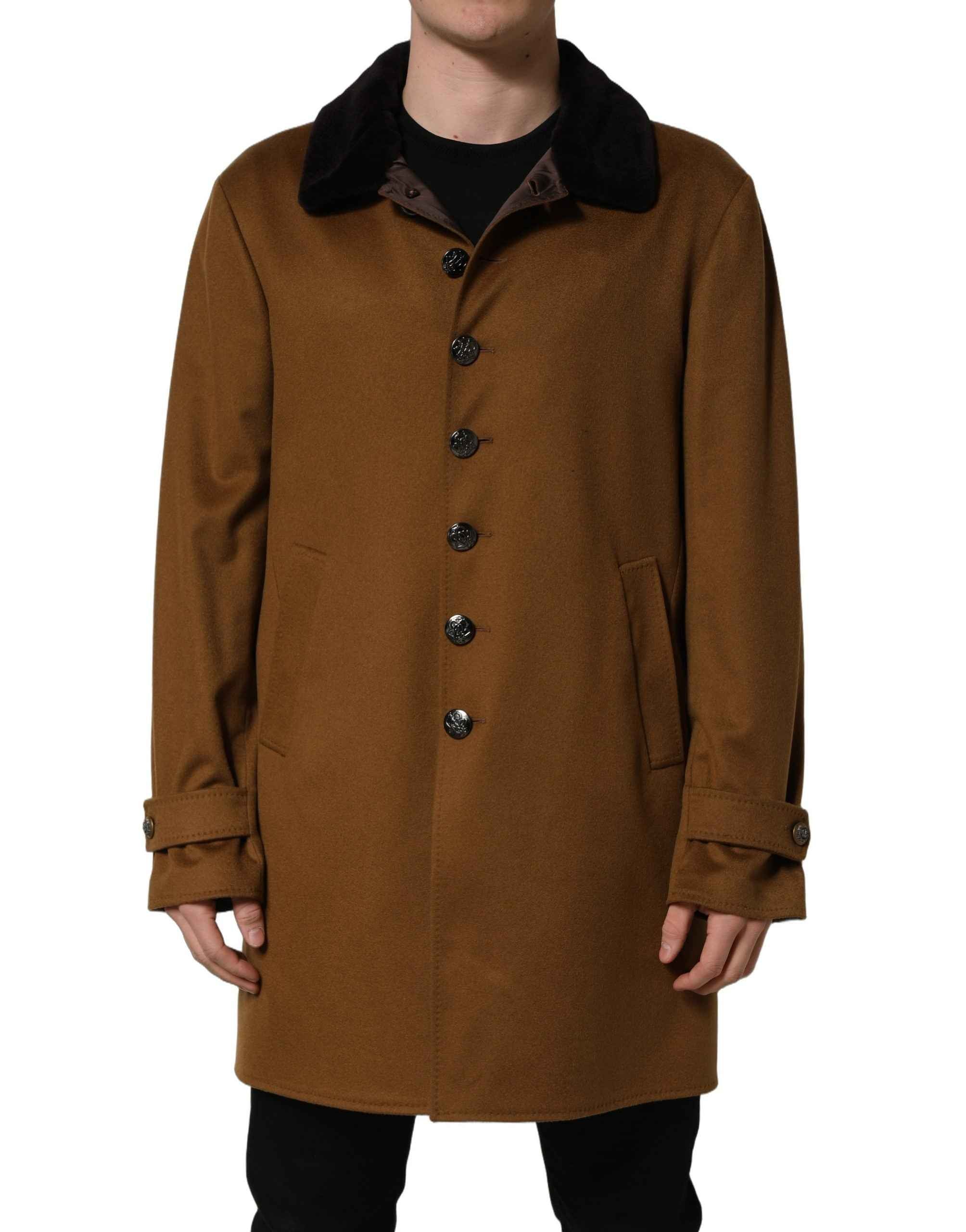 Dolce & Gabbana Brown Cashmere Mink Fur Men Overcoat Jacket