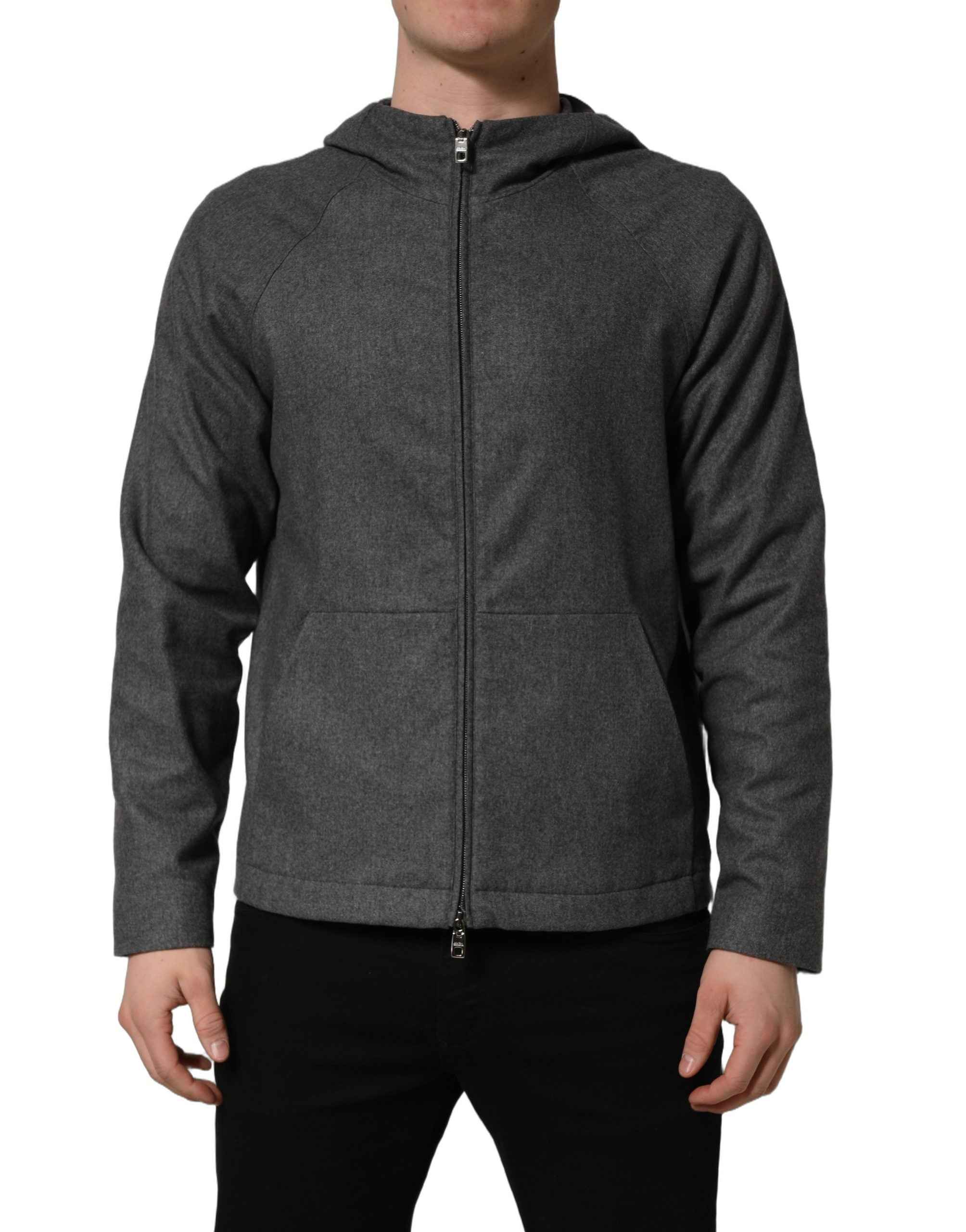Dolce & Gabbana Gray Cotton Men Hooded Full Zip Bomber Jacket