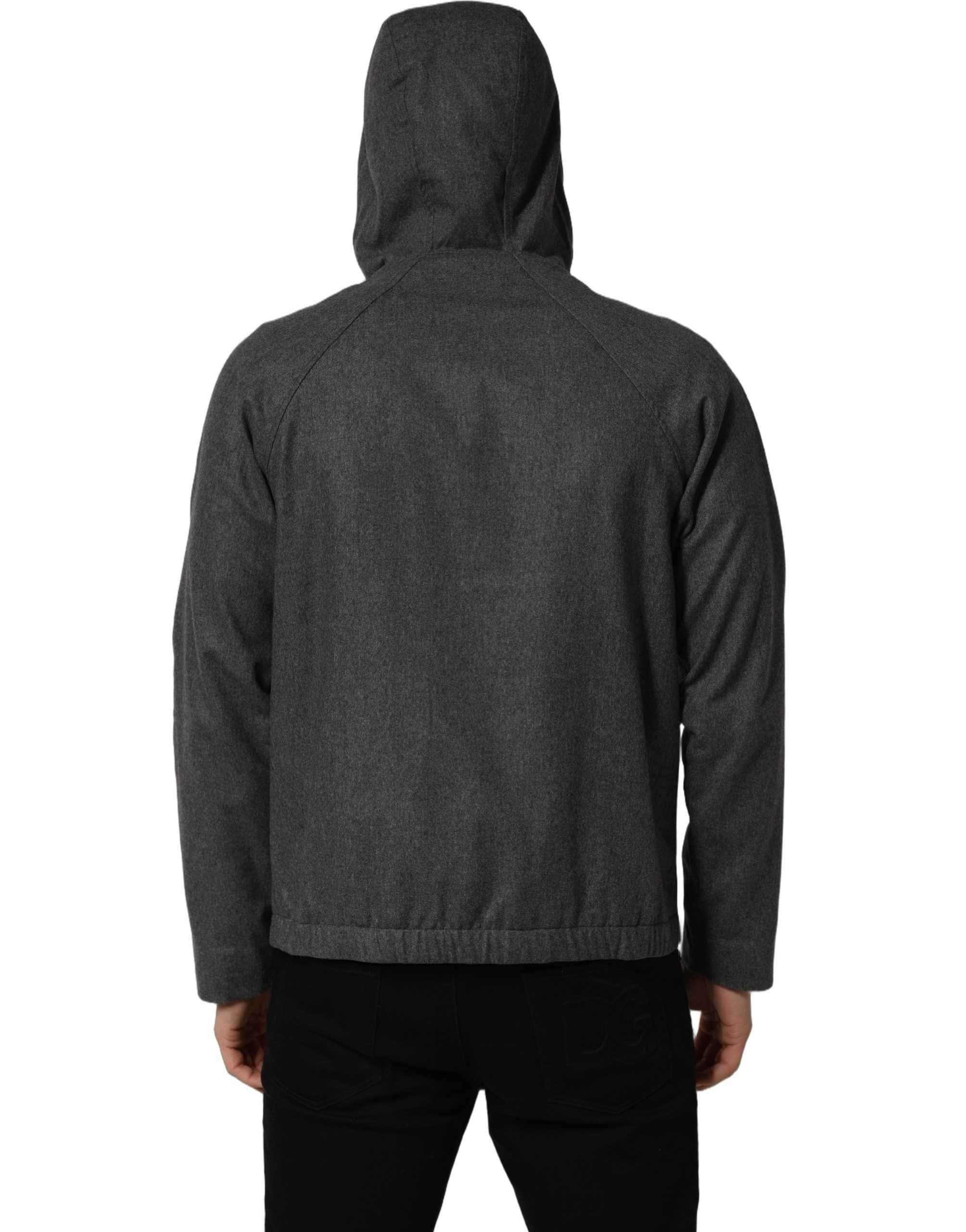 Dolce & Gabbana Gray Cotton Men Hooded Full Zip Bomber Jacket