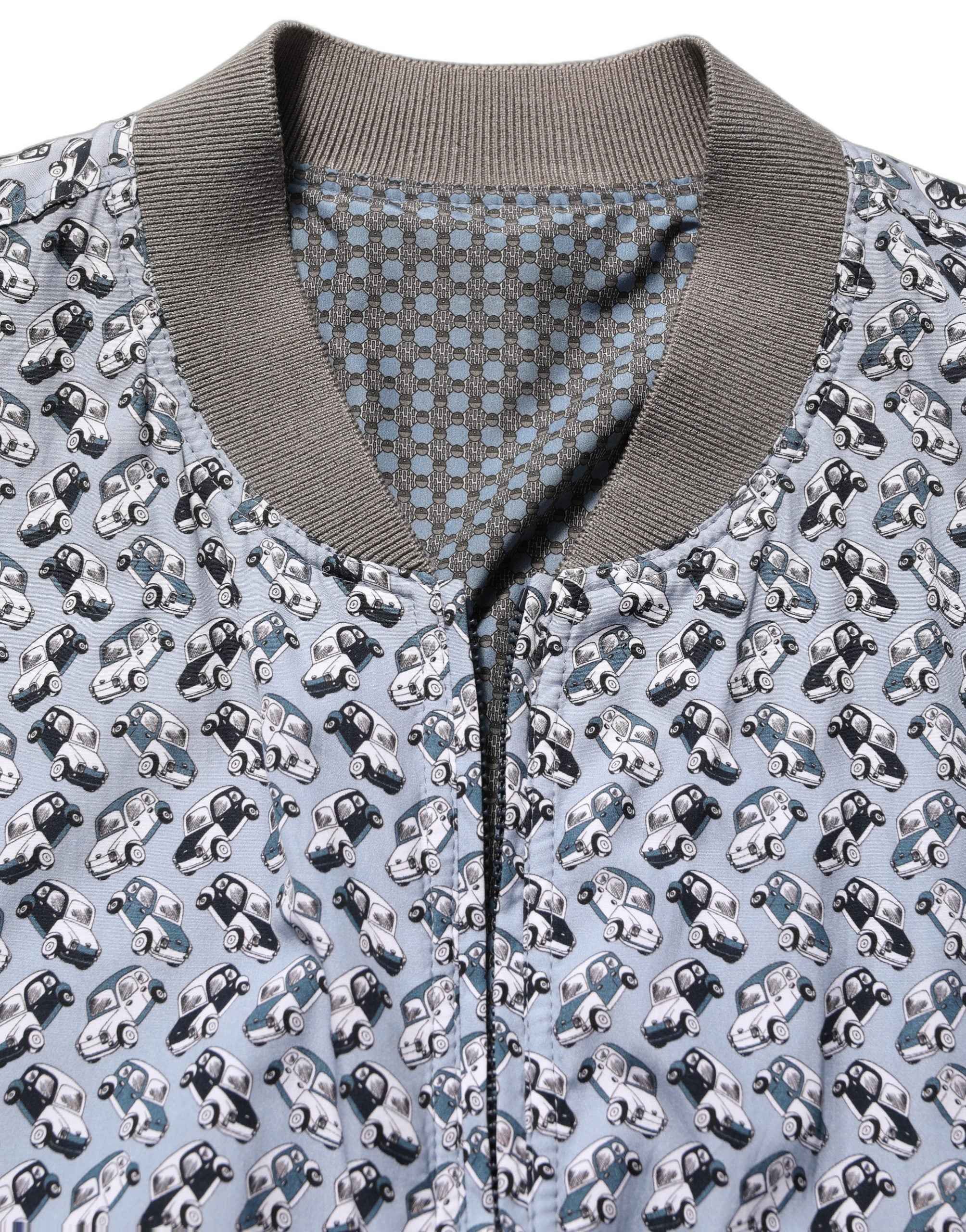 Dolce & Gabbana Light Blue Cotton Car Print Bomber Jacket