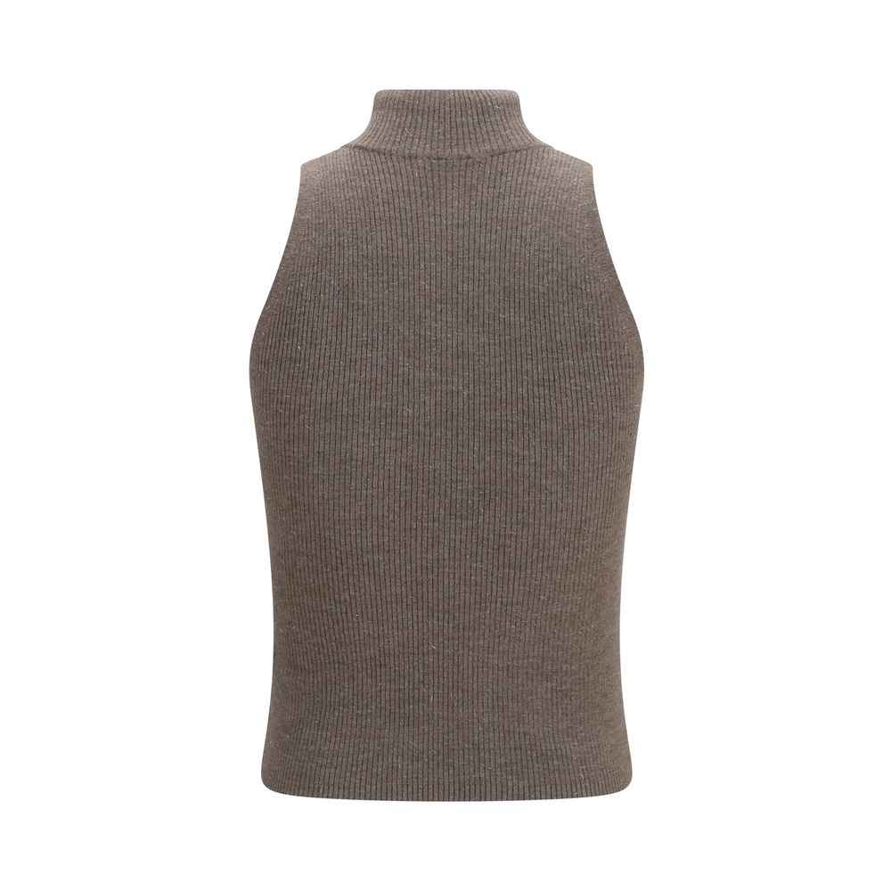 Brunello Cucinelli Brown Cashmere Sleeveles Sweater